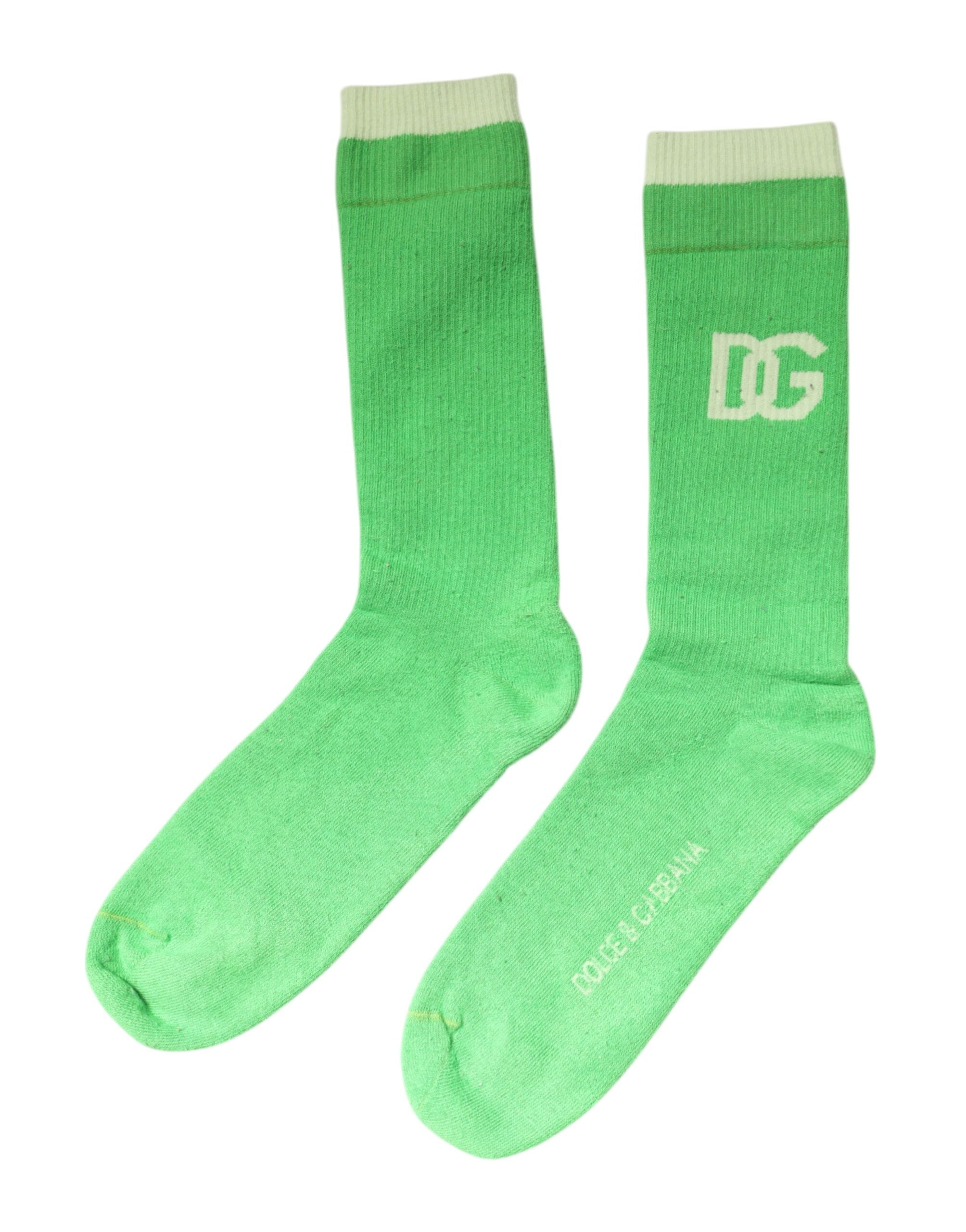 Green DG Logo Mid Calf Men Nylon Socks - ventzia