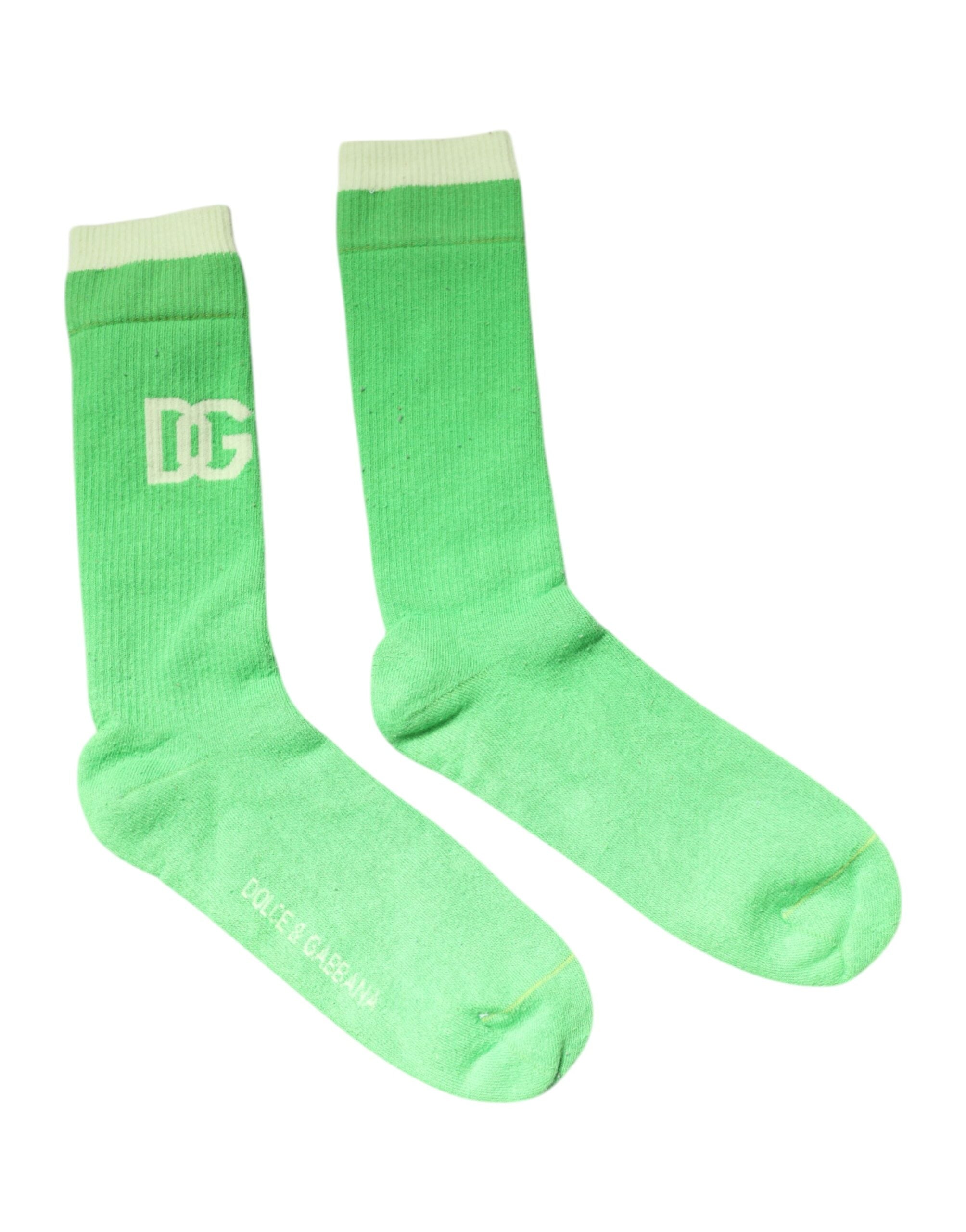 Green DG Logo Mid Calf Men Nylon Socks - ventzia