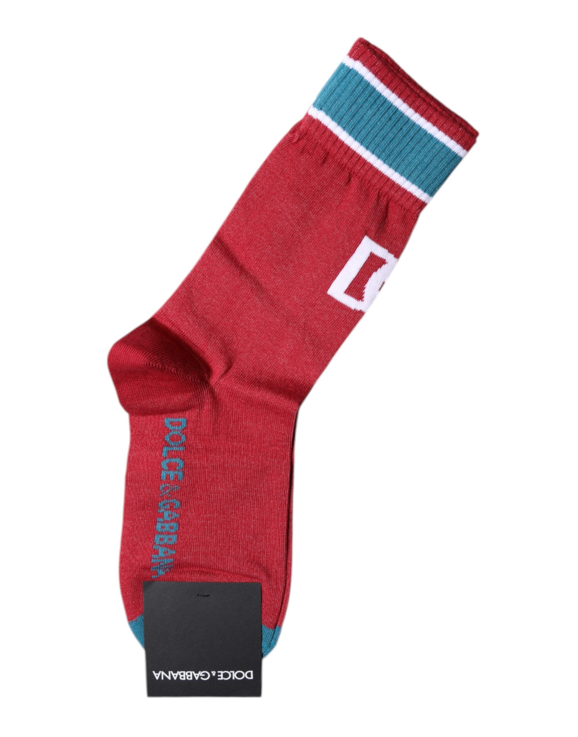 Red Cotton DG Logo Print Mid Calf Socks - ventzia