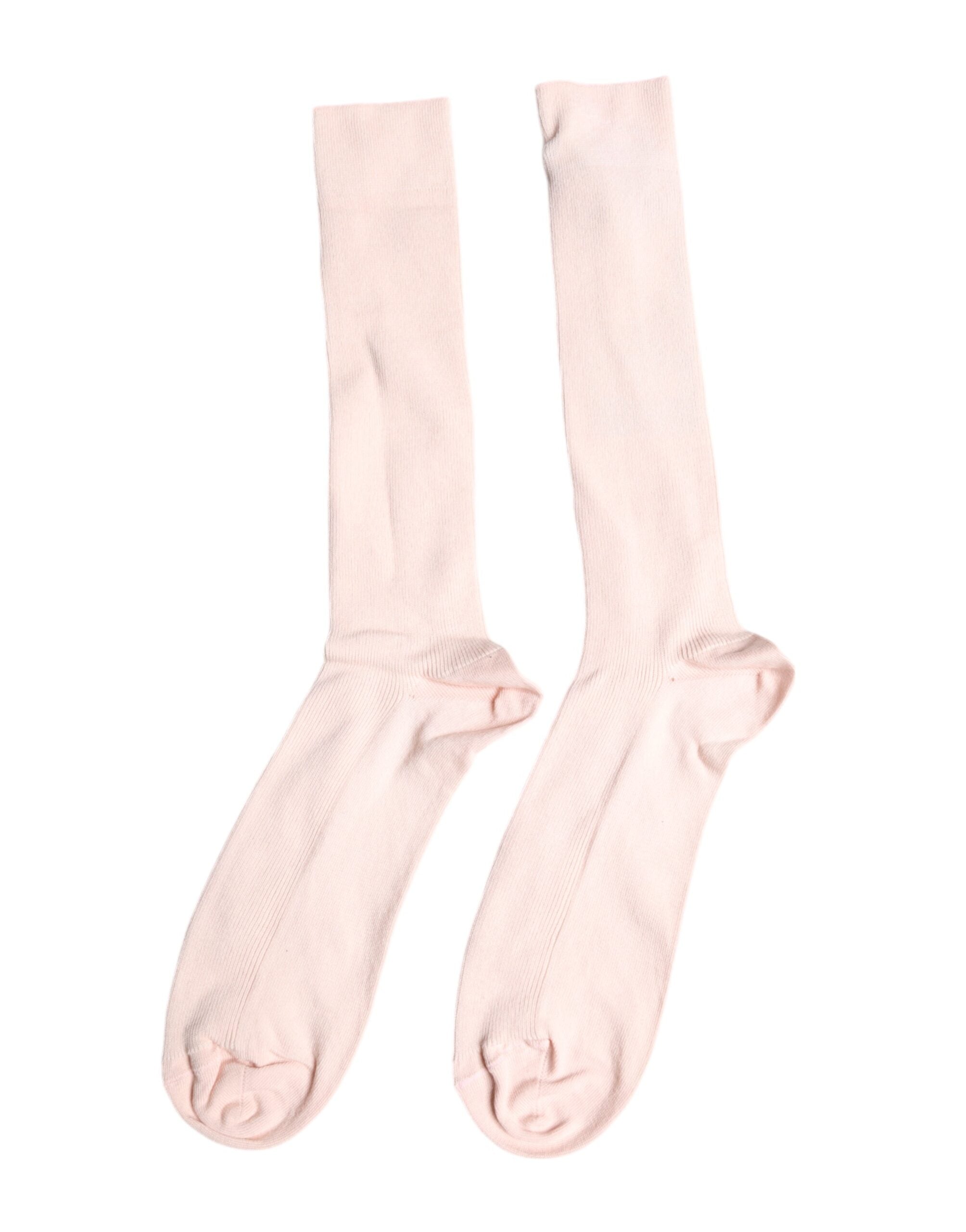 Ivory Cotton Stretch Logo Over Calf Socks - ventzia