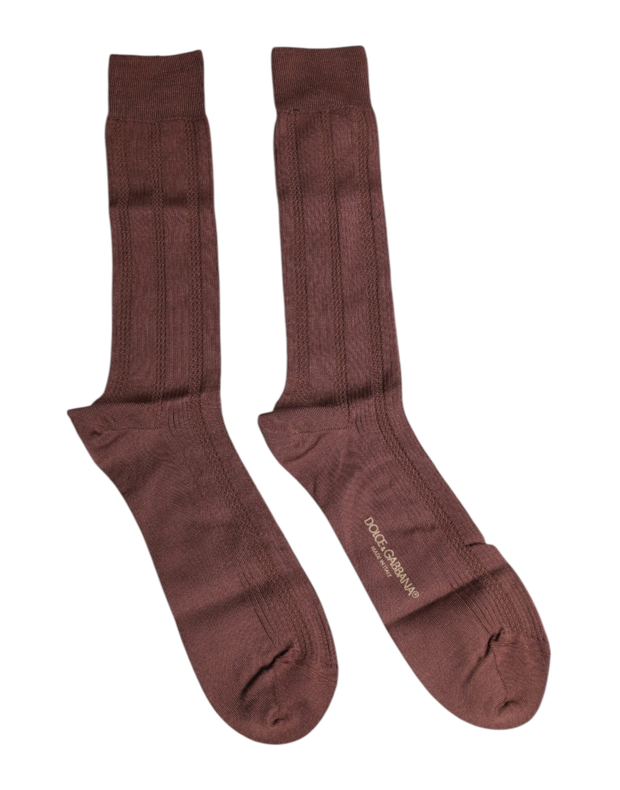 Brown Stretch Logo Print Mid Calf Socks - ventzia