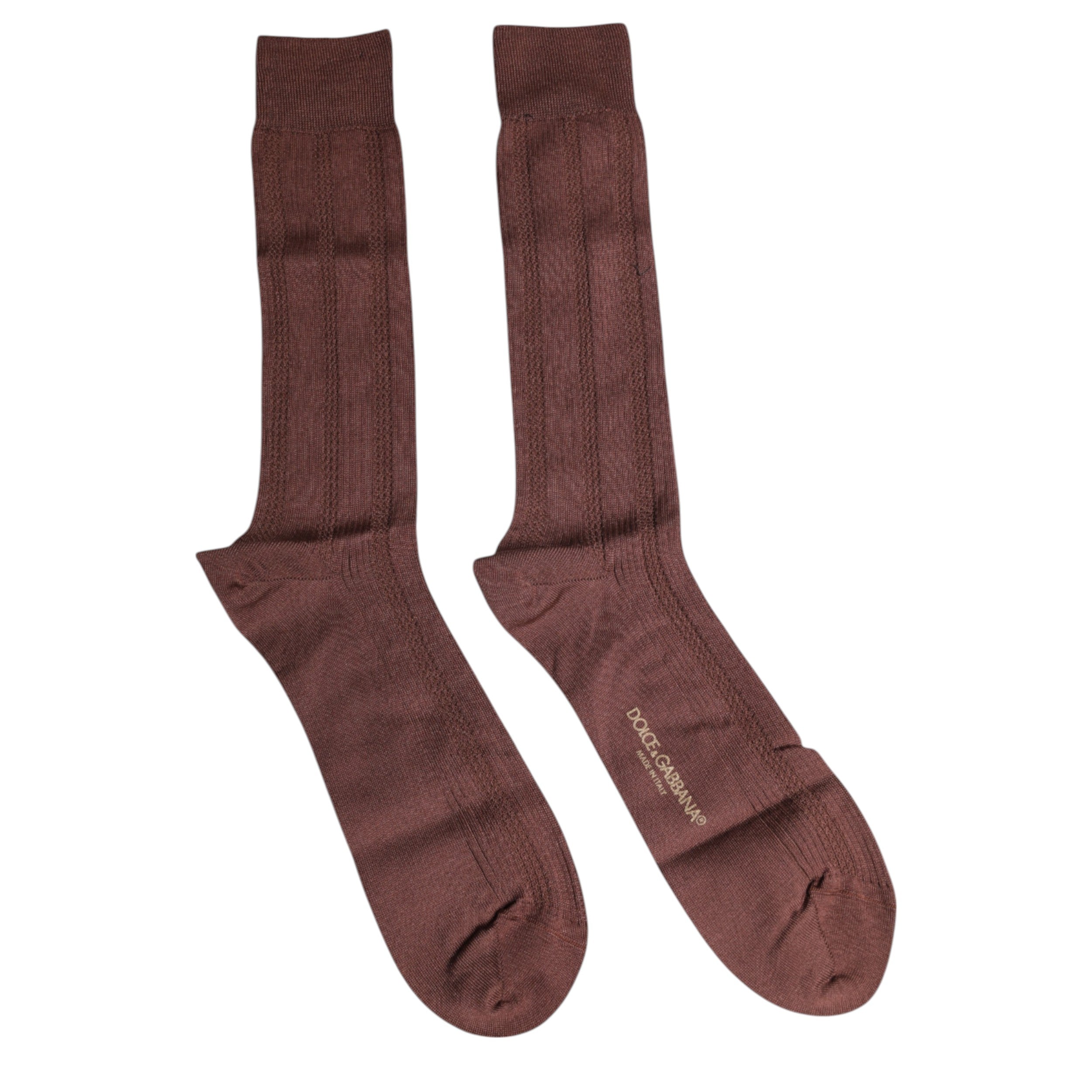 Brown Stretch Logo Print Mid Calf Socks - ventzia
