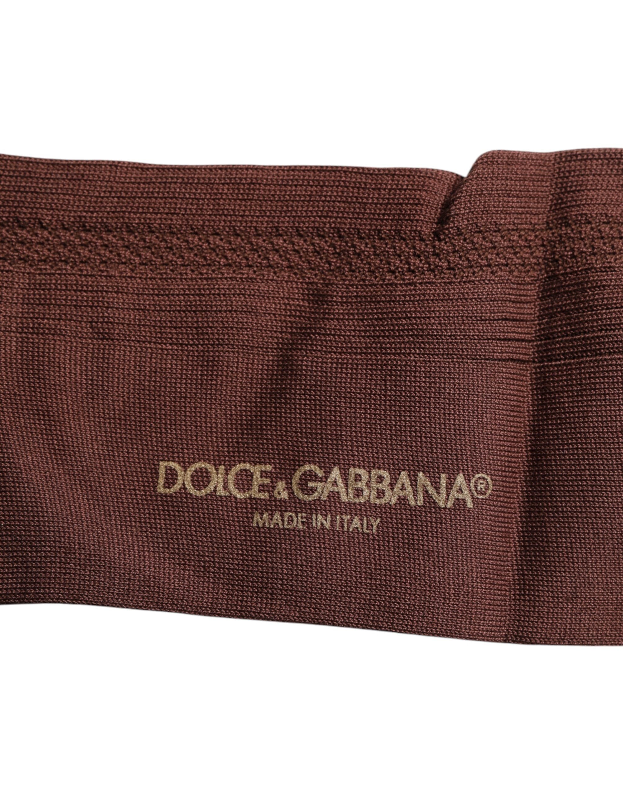 Brown Stretch Logo Print Mid Calf Socks - ventzia