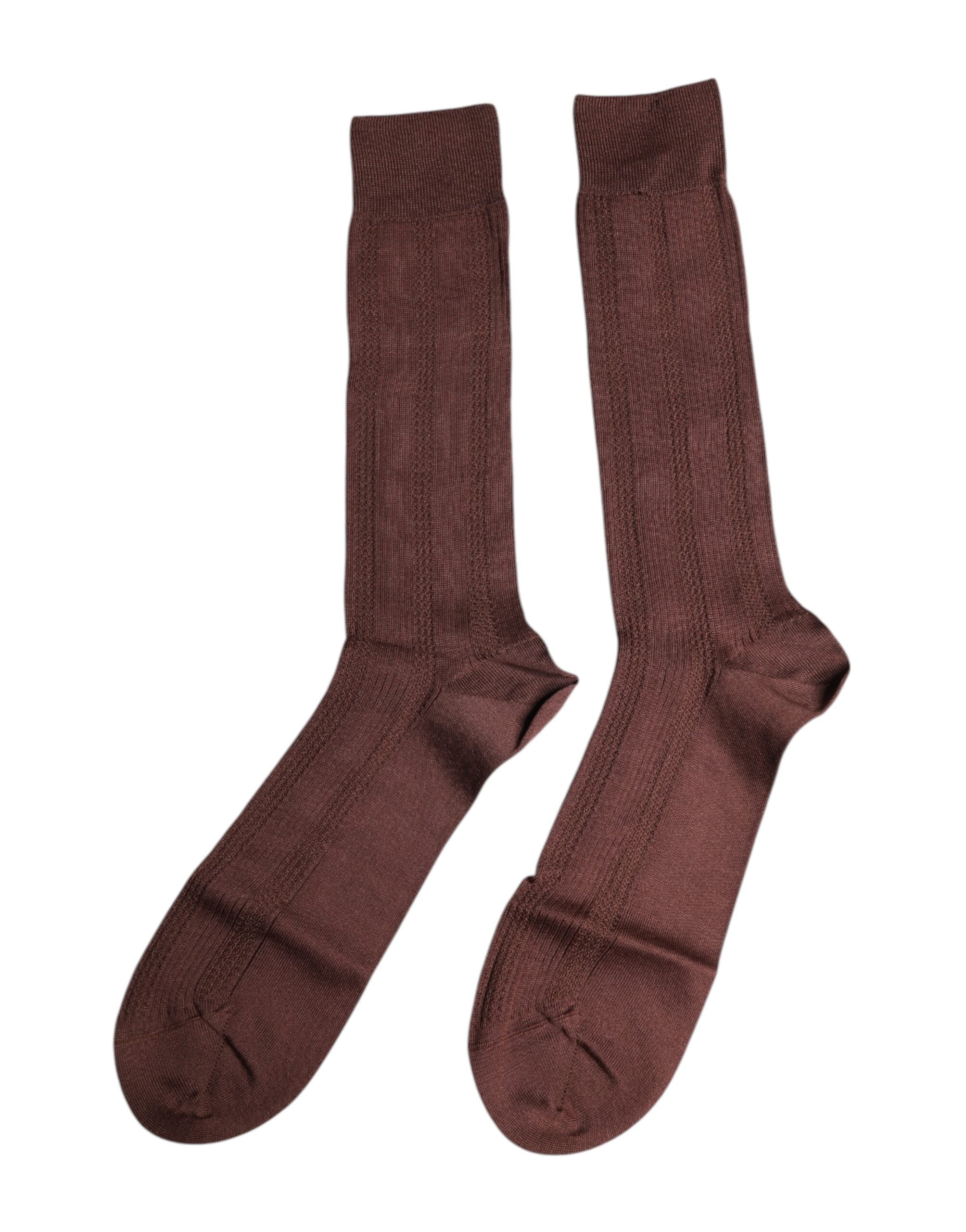 Brown Stretch Logo Print Mid Calf Socks - ventzia