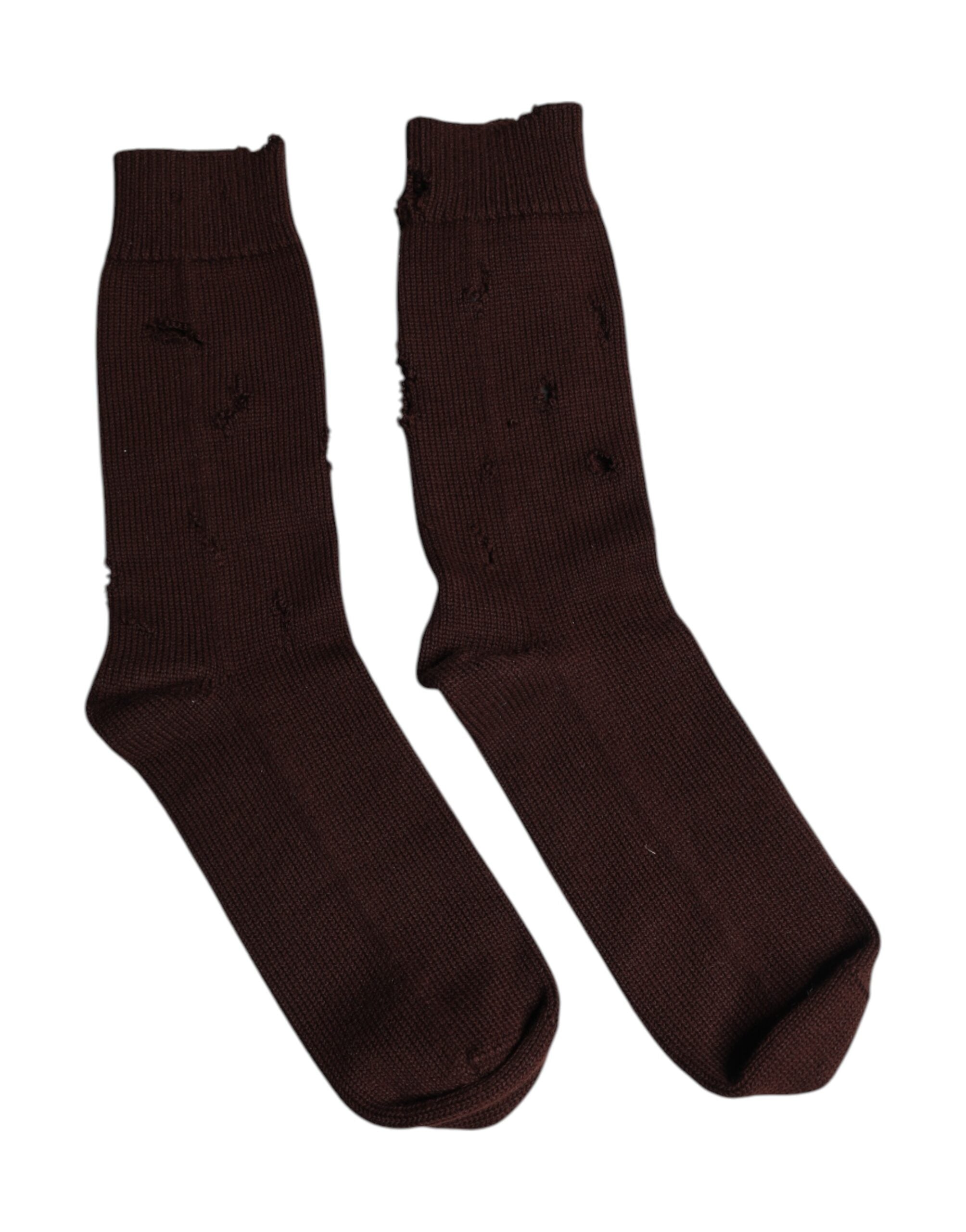 Brown Solid Cotton Stretch Mid Calf Socks - ventzia