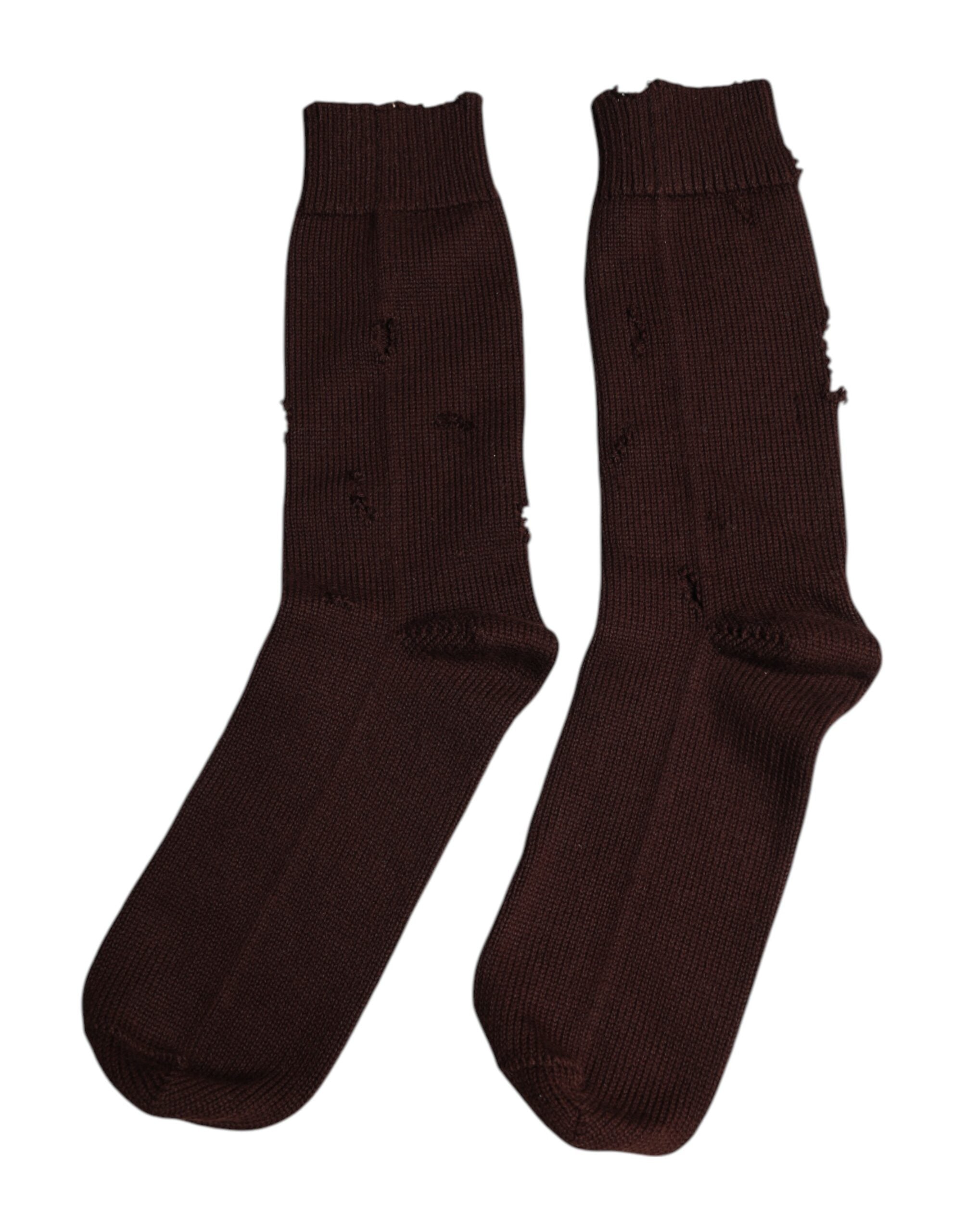 Brown Solid Cotton Stretch Mid Calf Socks - ventzia