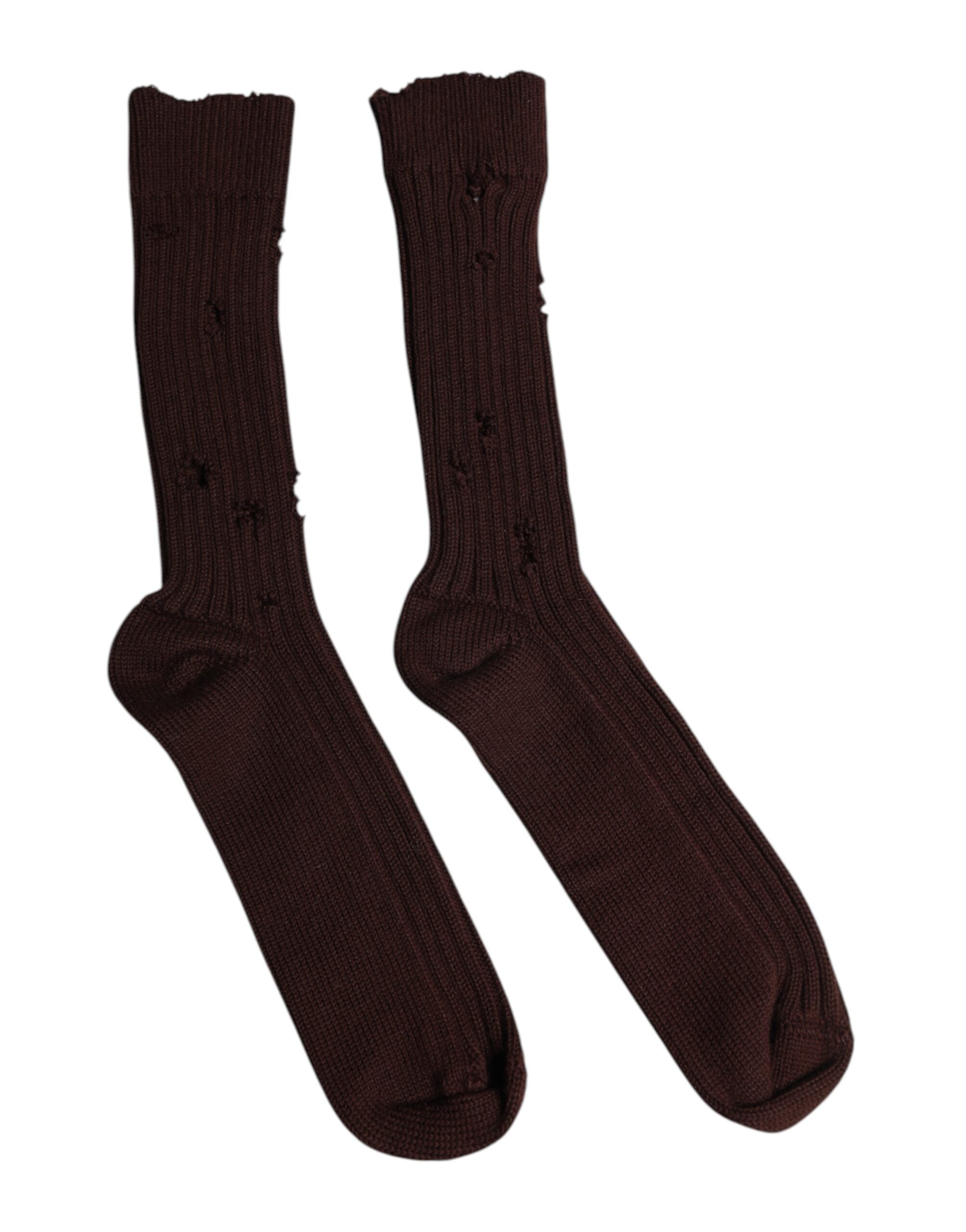 Brown Cotton Stretch Over The Calf Socks - ventzia