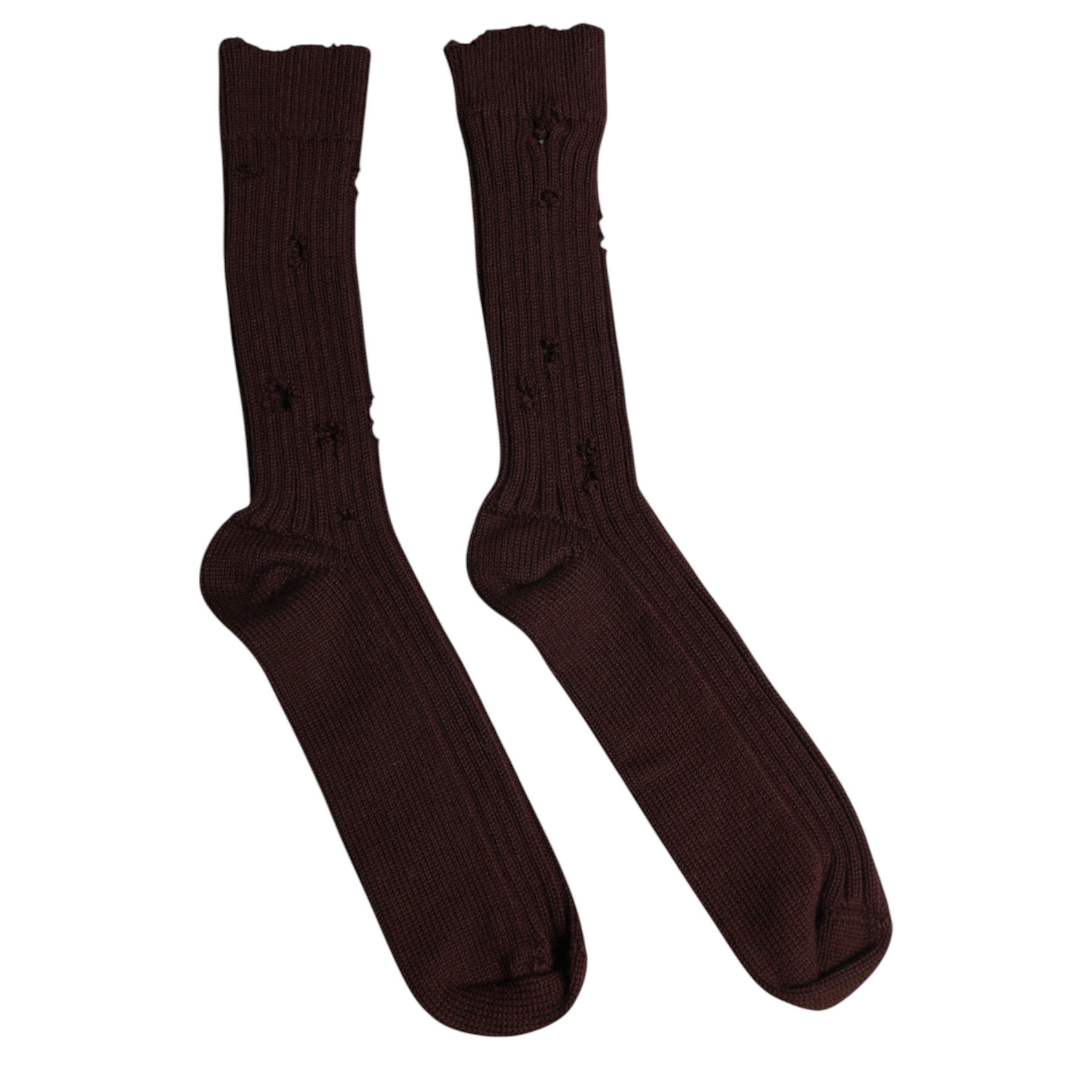 Brown Cotton Stretch Over The Calf Socks - ventzia