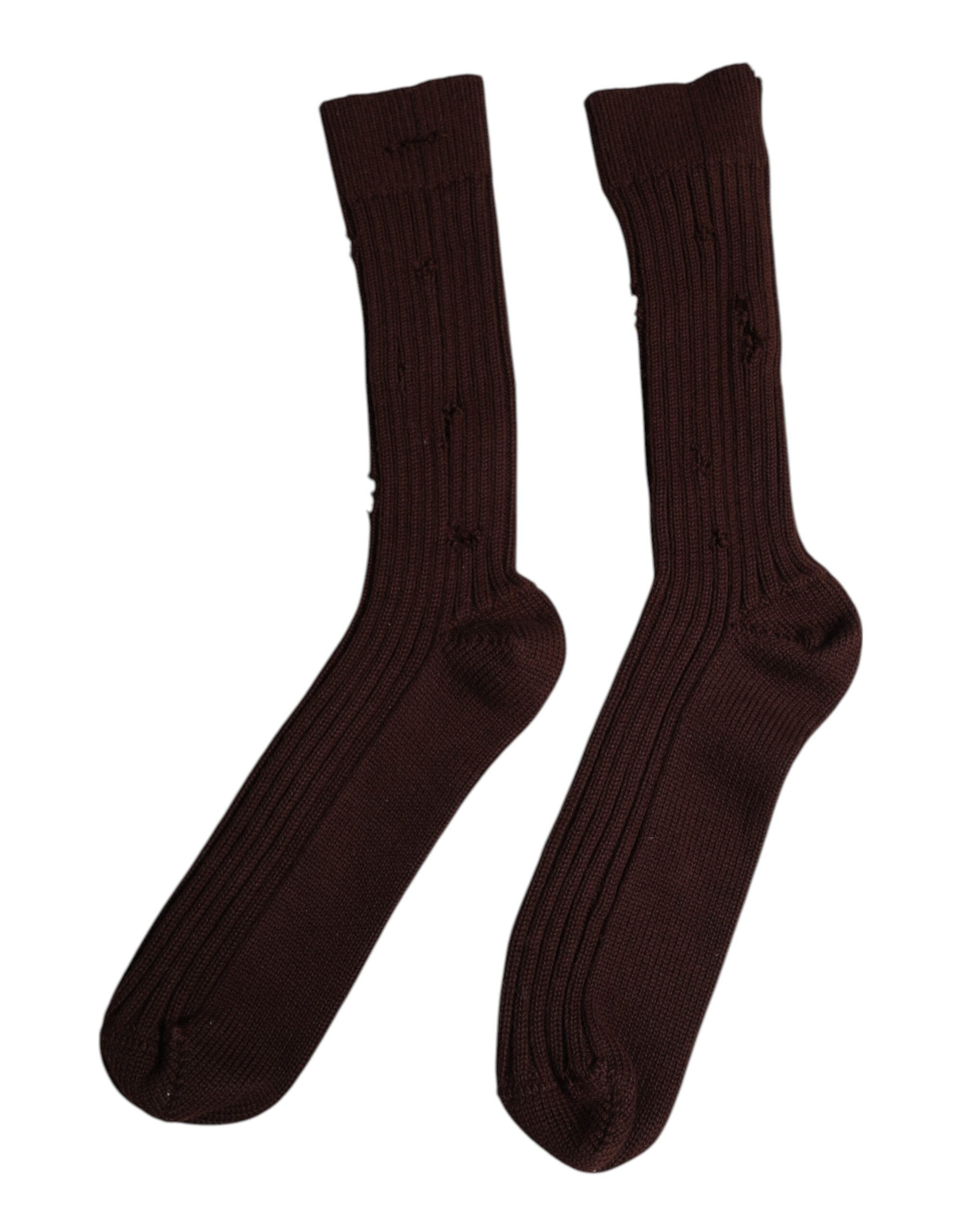 Brown Cotton Stretch Over The Calf Socks - ventzia