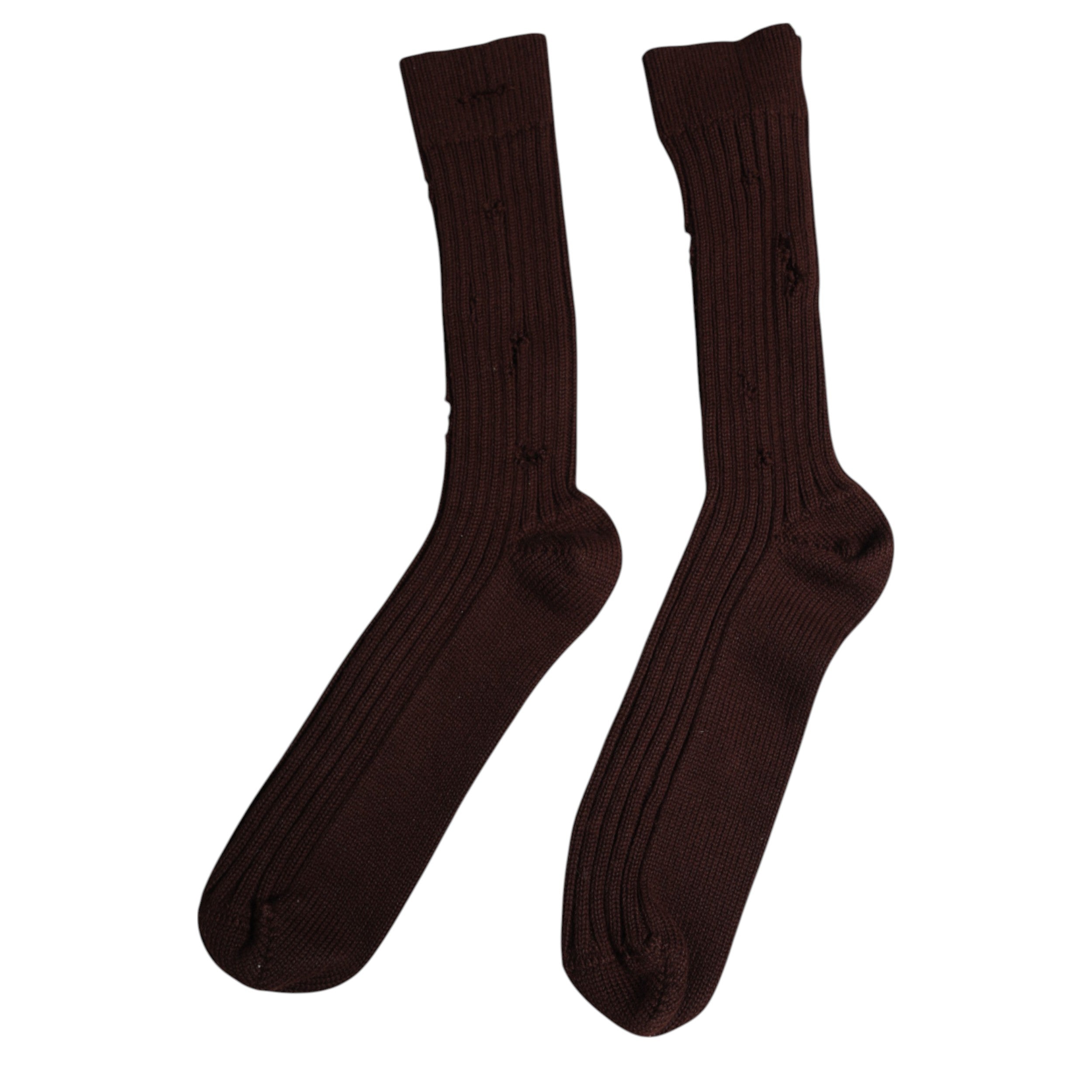 Brown Cotton Stretch Over The Calf Socks - ventzia