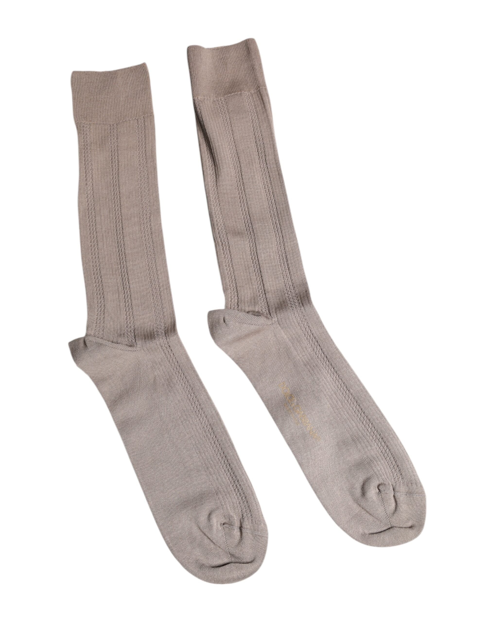 Brown Cotton Stretch Logo Over Calf Socks - ventzia