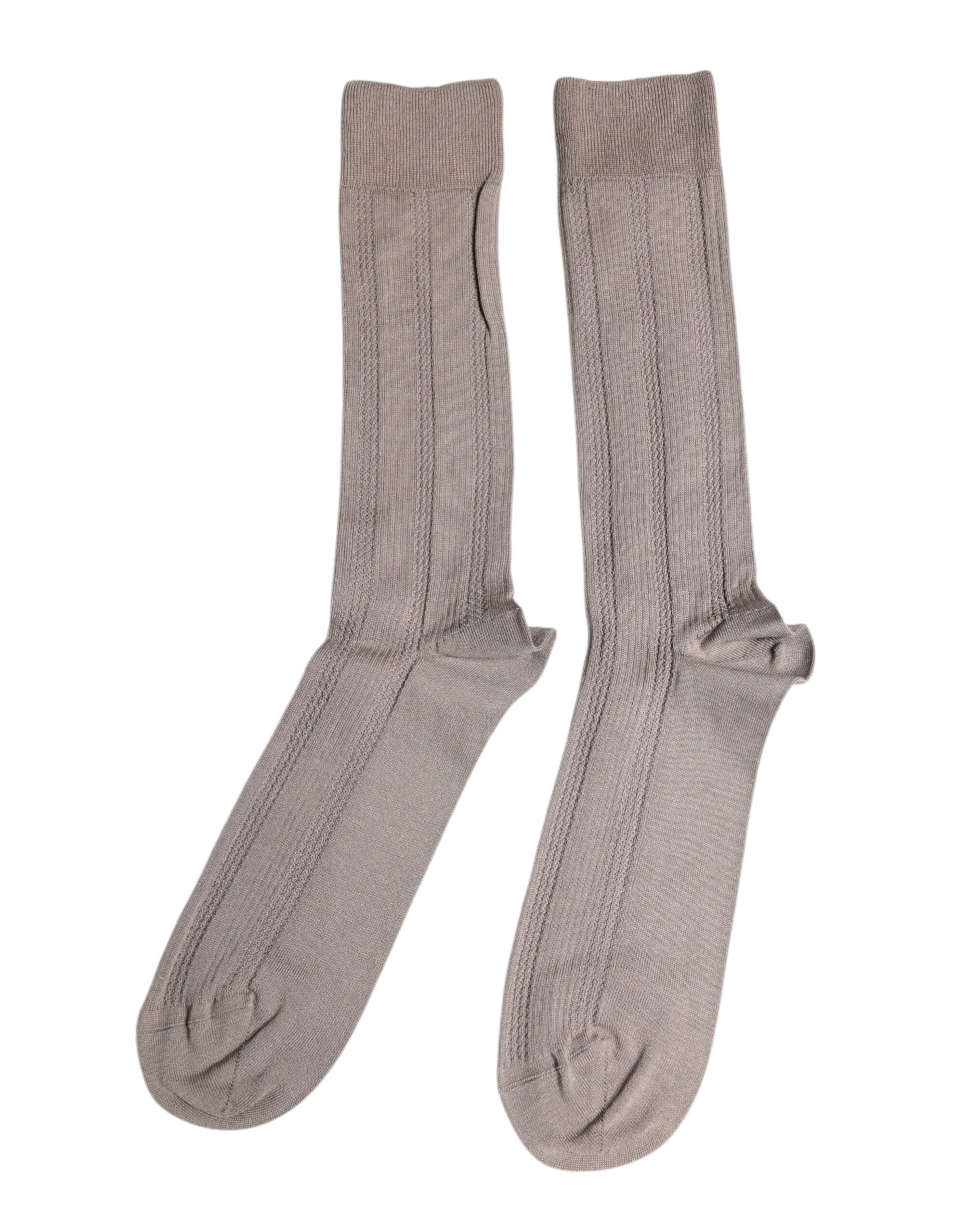 Brown Cotton Stretch Logo Over Calf Socks - ventzia