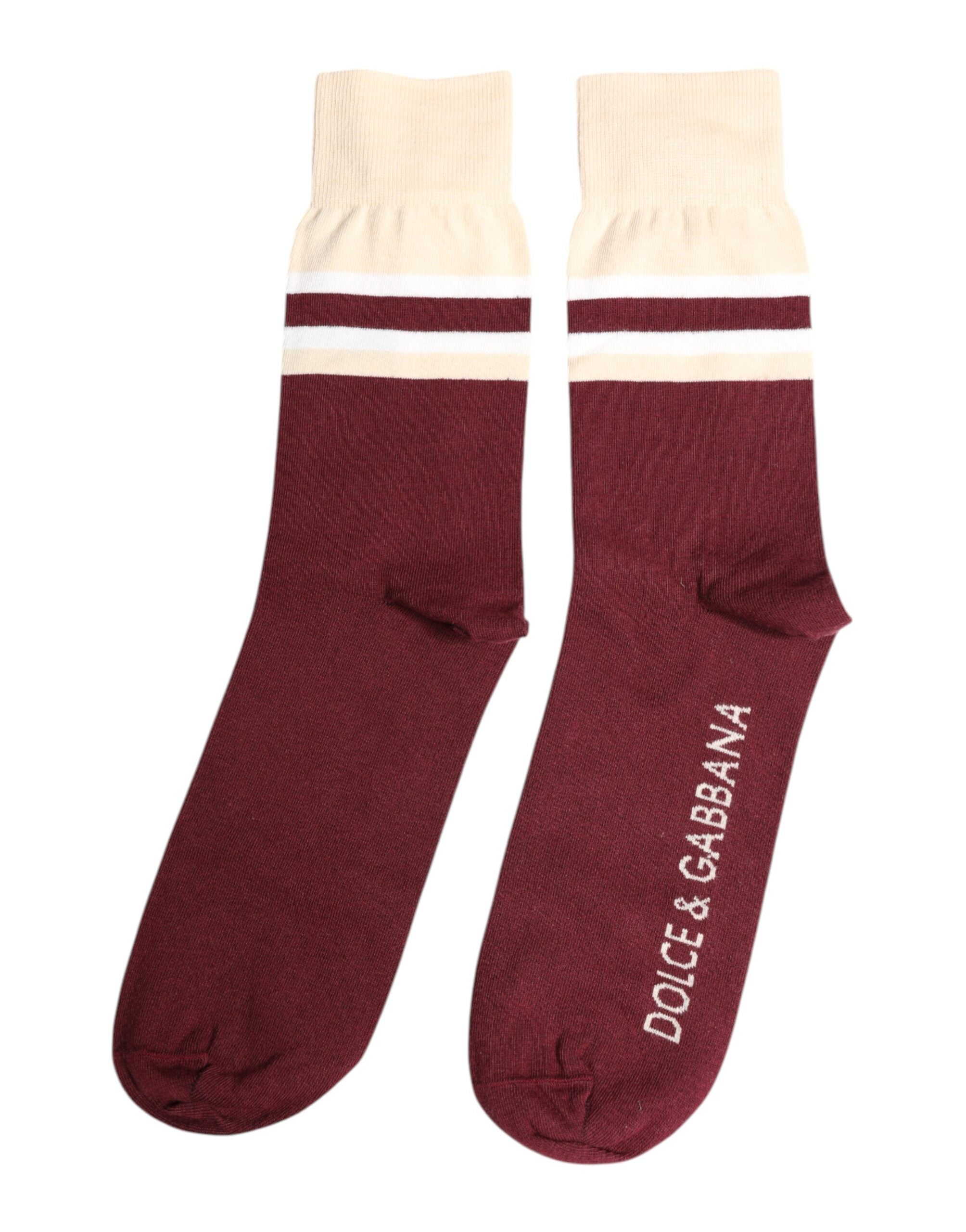 Burgundy Stretch Logo Print Mid Calf Socks - ventzia