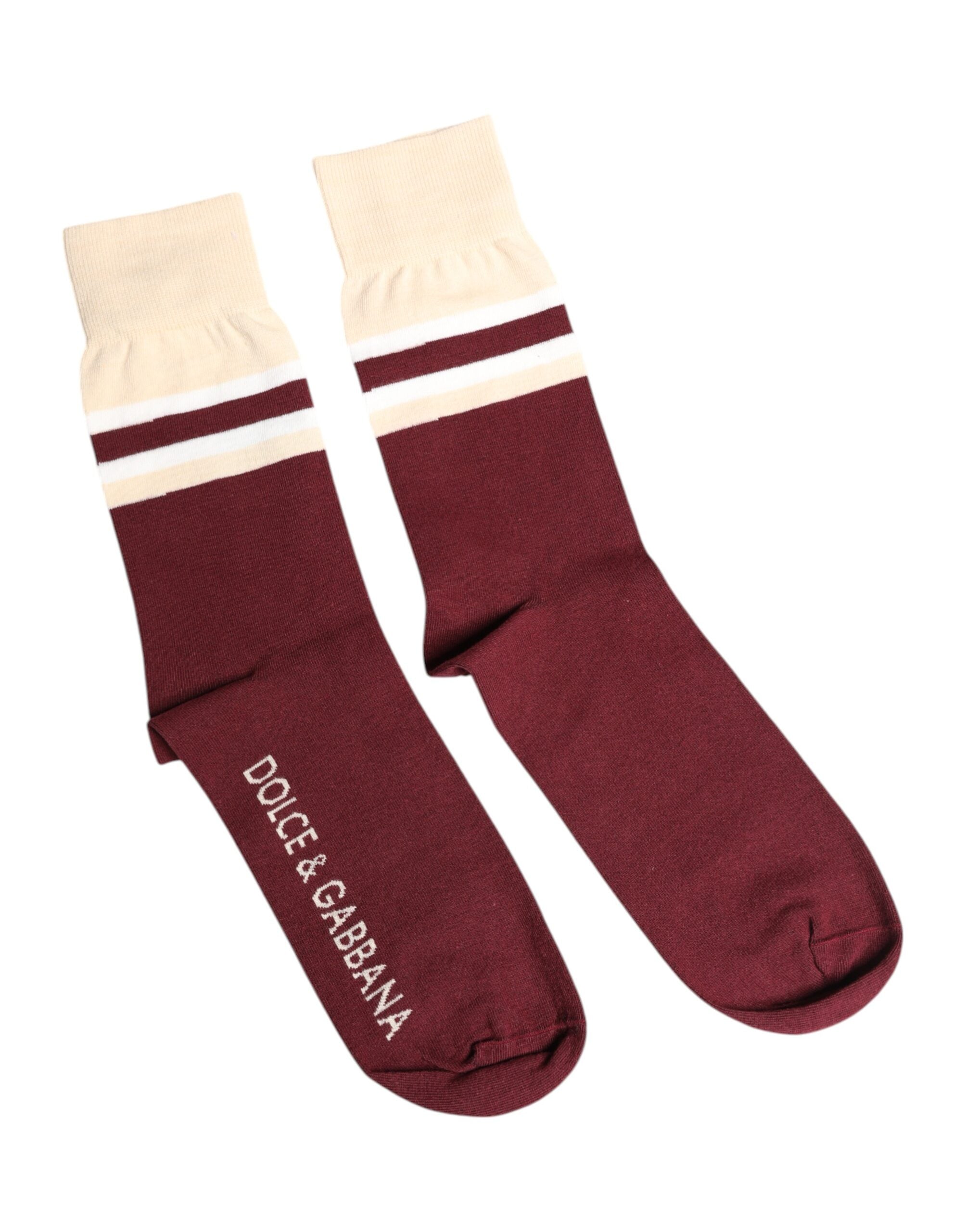 Burgundy Stretch Logo Print Mid Calf Socks - ventzia