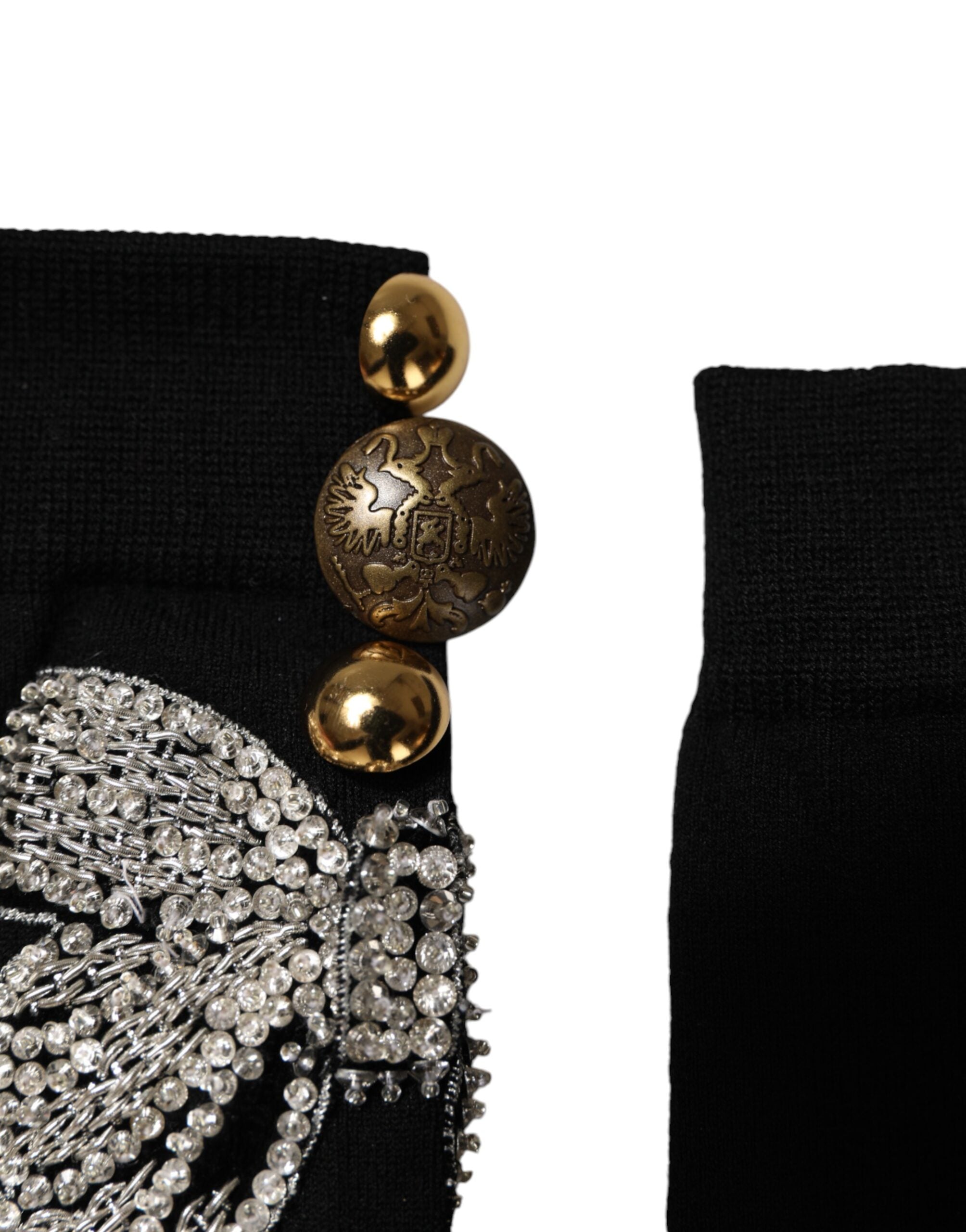 Black Knit Floral Crystal Embellishment Socks - ventzia