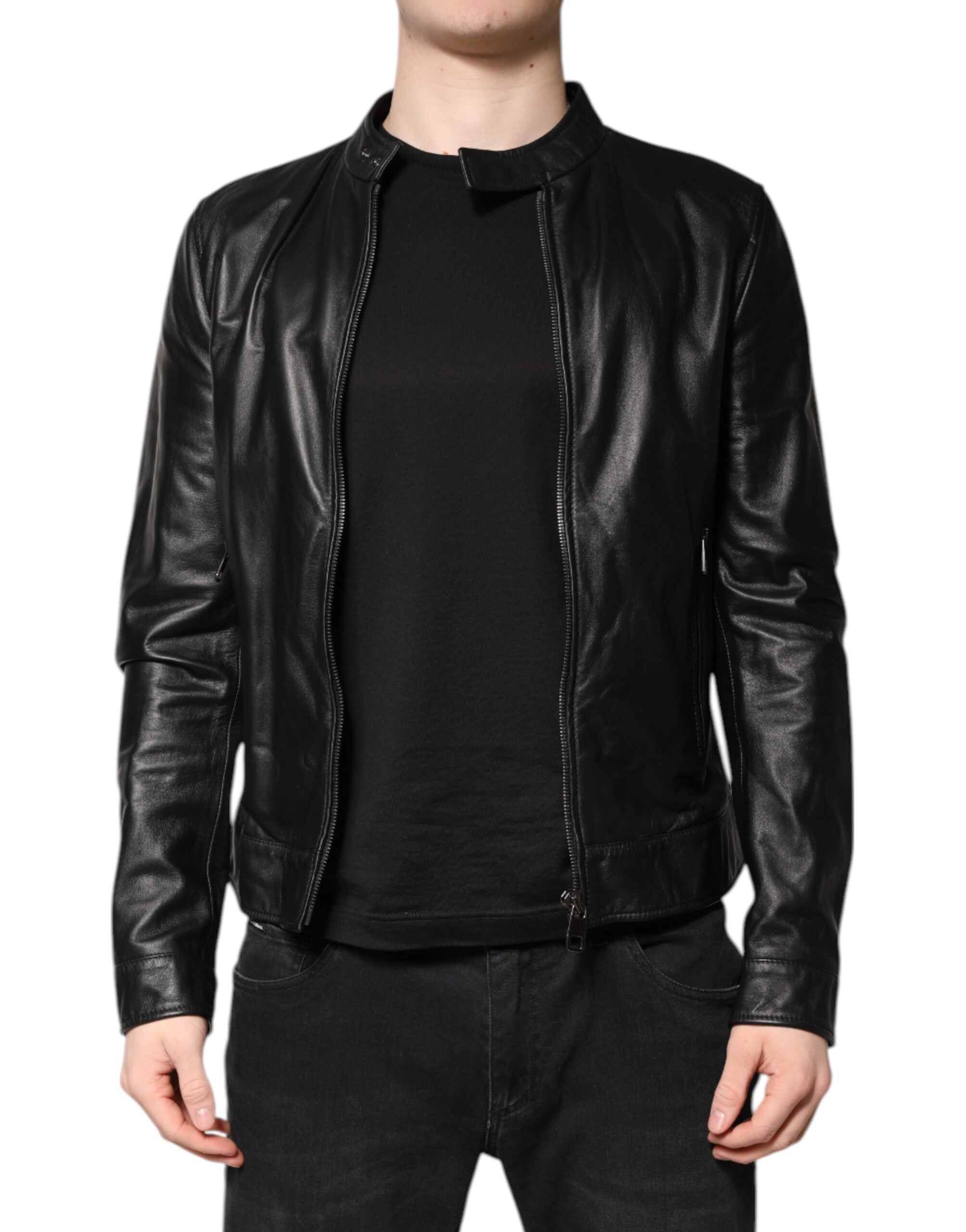 Black Sheep Leather Biker Full Zip Jacket - ventzia
