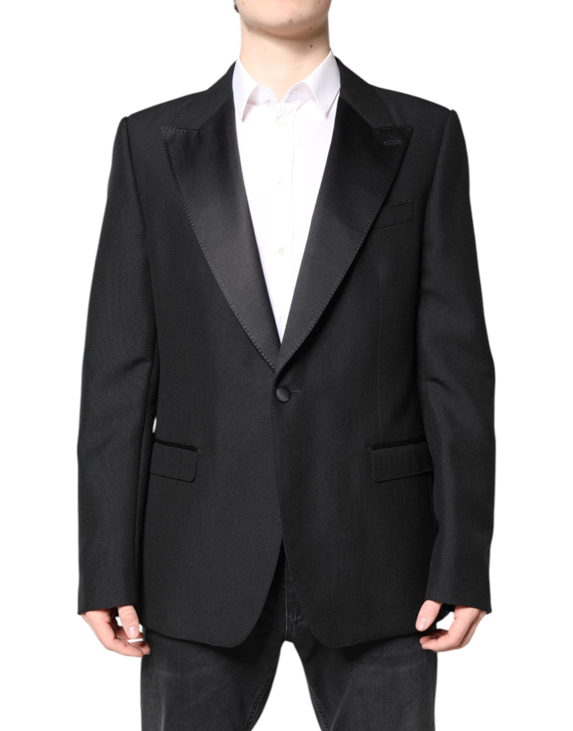Black Wool Single Breasted Coat Blazer - ventzia
