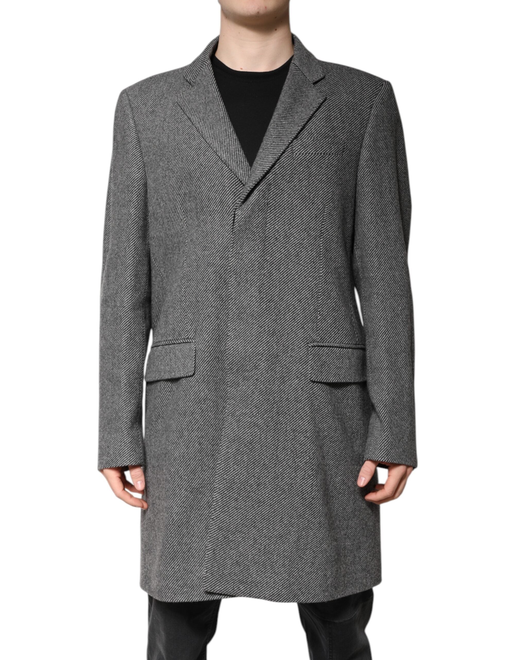 Gray Wool Single Breasted Trench Coat Jacket - ventzia
