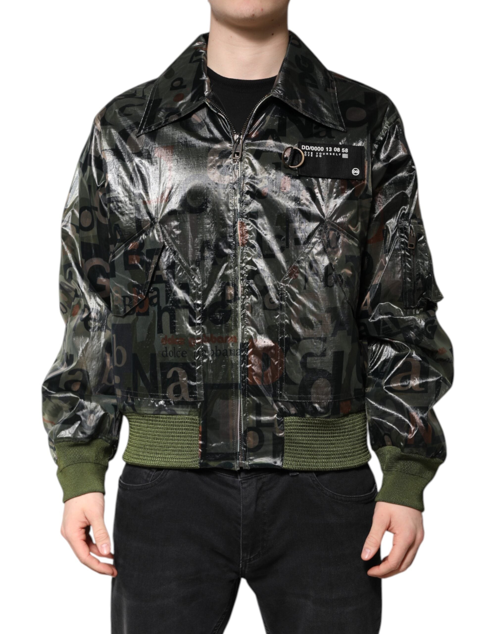Green DG Logo Print Bomber Full Zip Jacket - ventzia