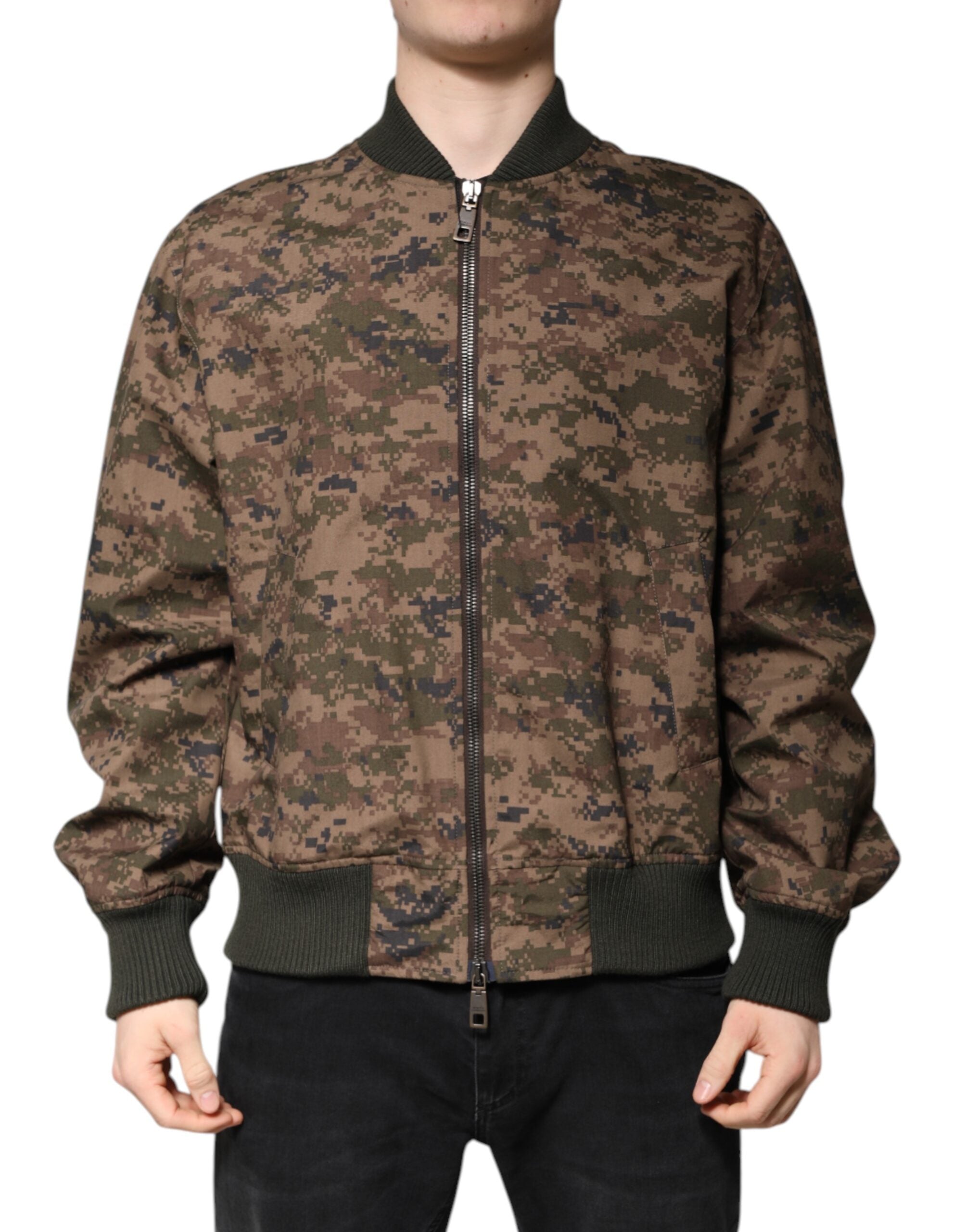 Brown Camouflage Bomber Full Zip Jacket - ventzia