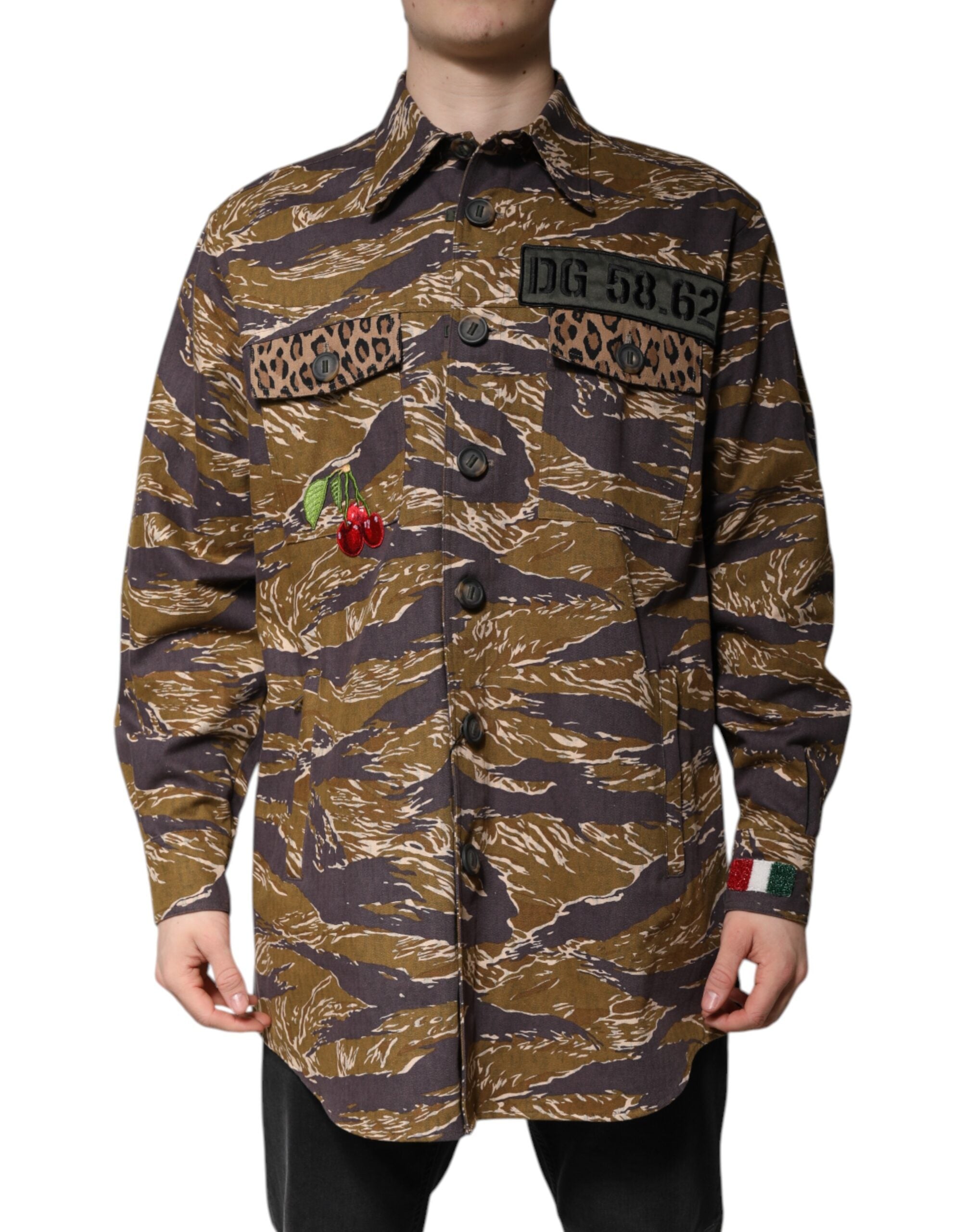 Brown Leopard Cotton Collared Coat Jacket - ventzia
