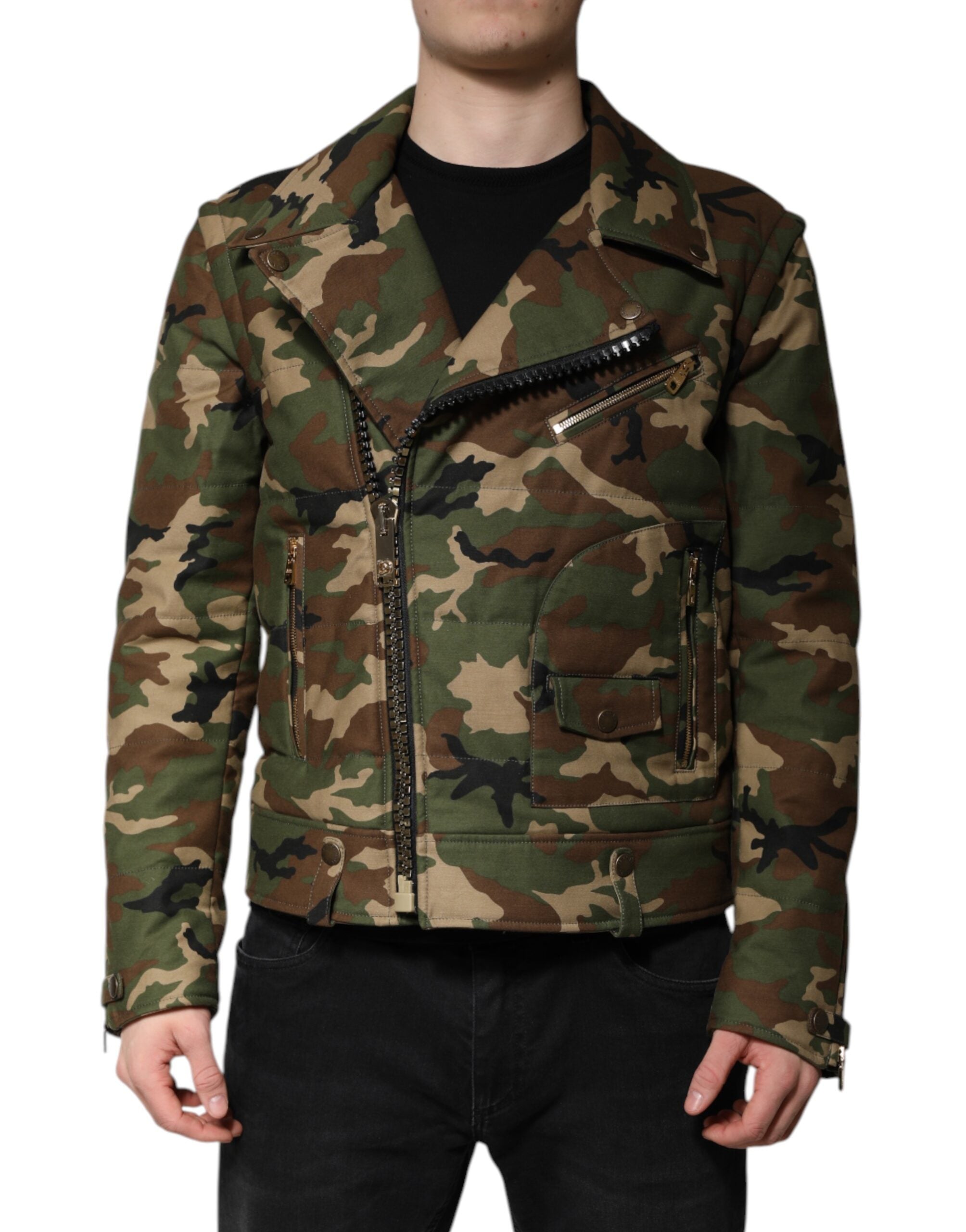 Multicolor Camouflage Nylon Biker Jacket - ventzia