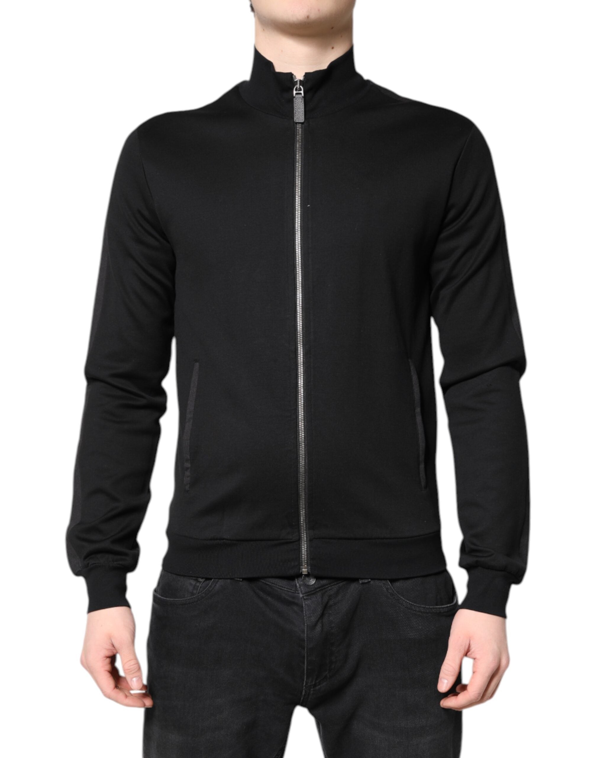 Black Cotton Logo Full Zip Men Bomber Jacket - ventzia