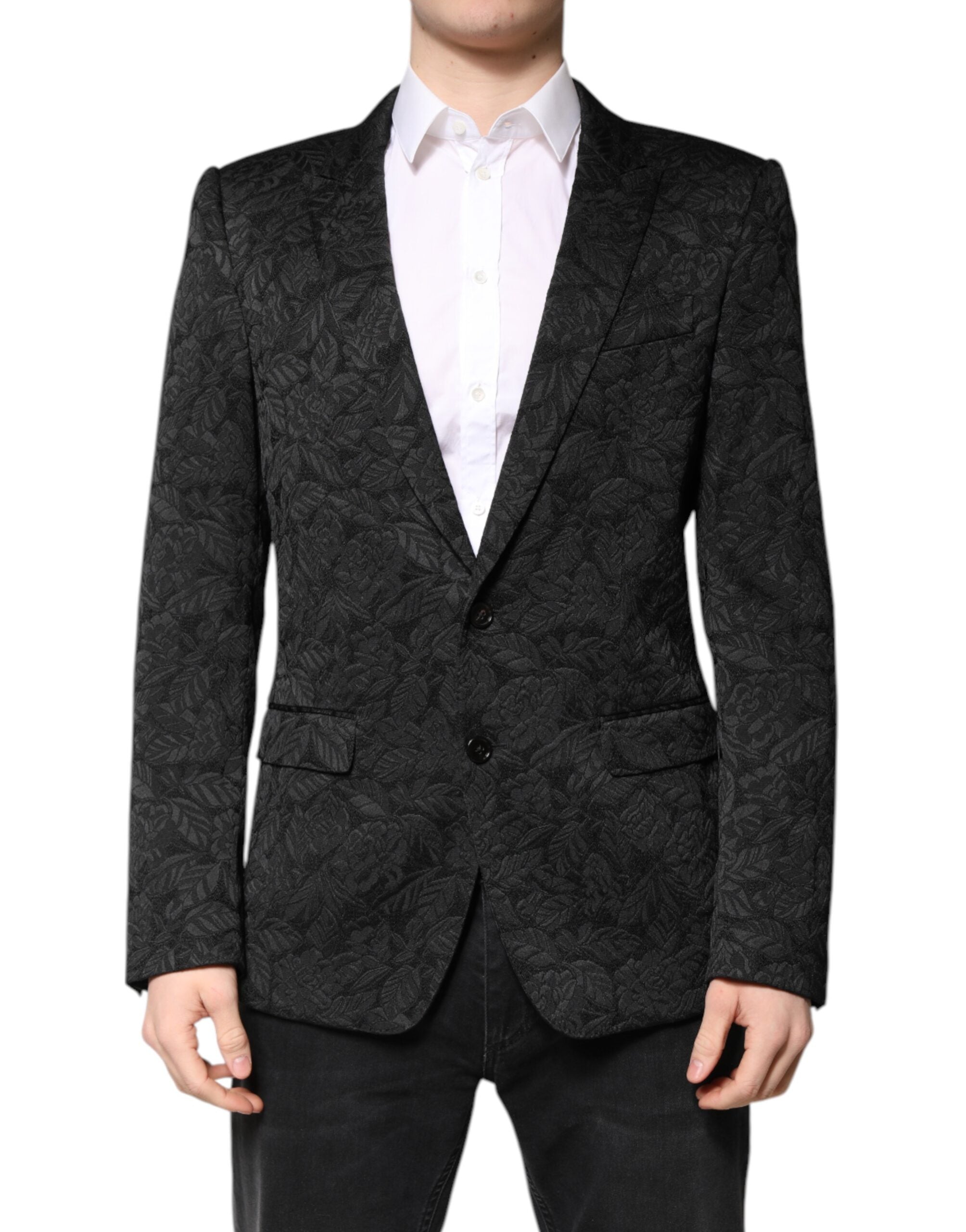 Black MARTINI Brocade Single Breasted Blazer - ventzia
