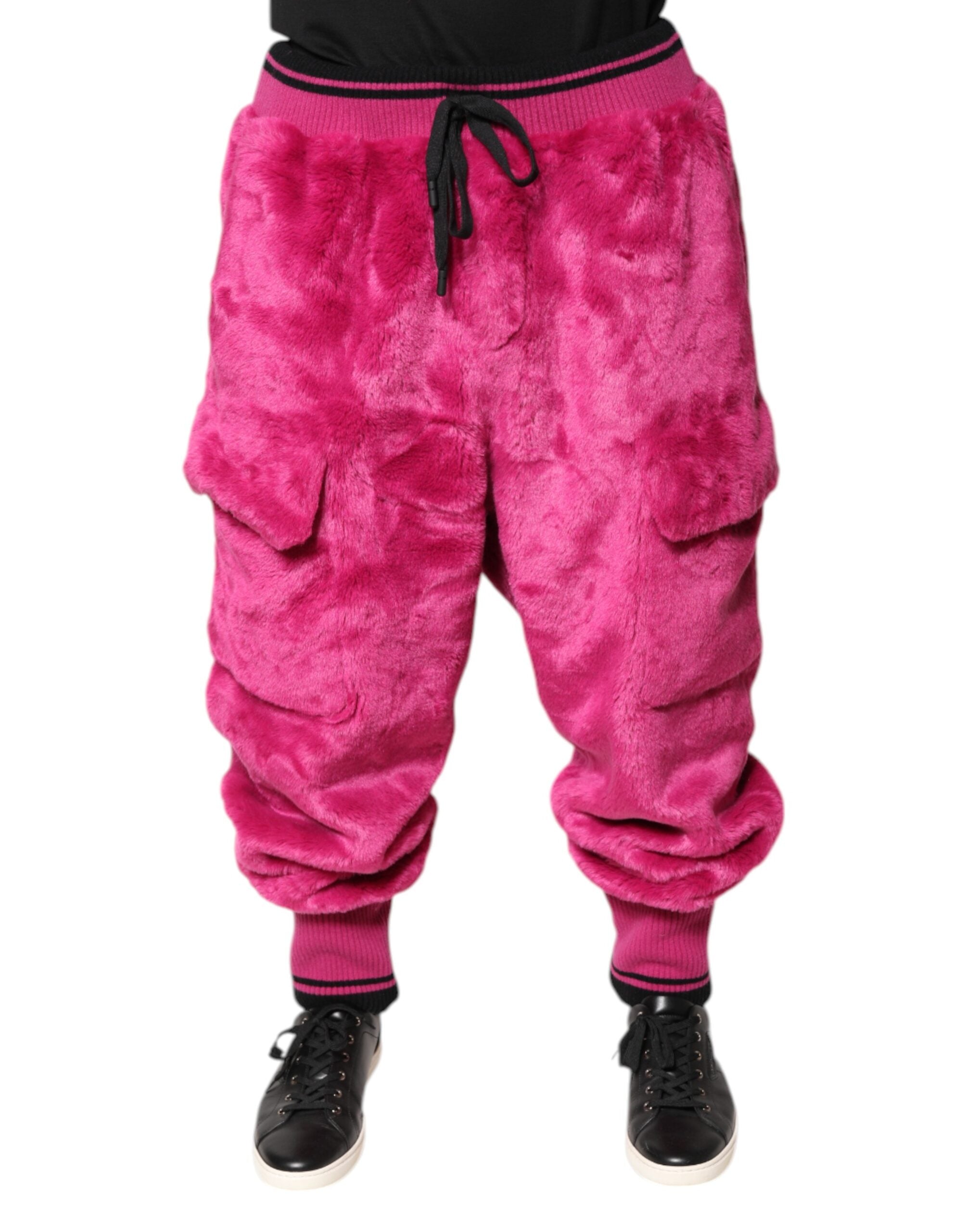 Pink Acrylic Cargo Jogging Sweatpants Pants - ventzia