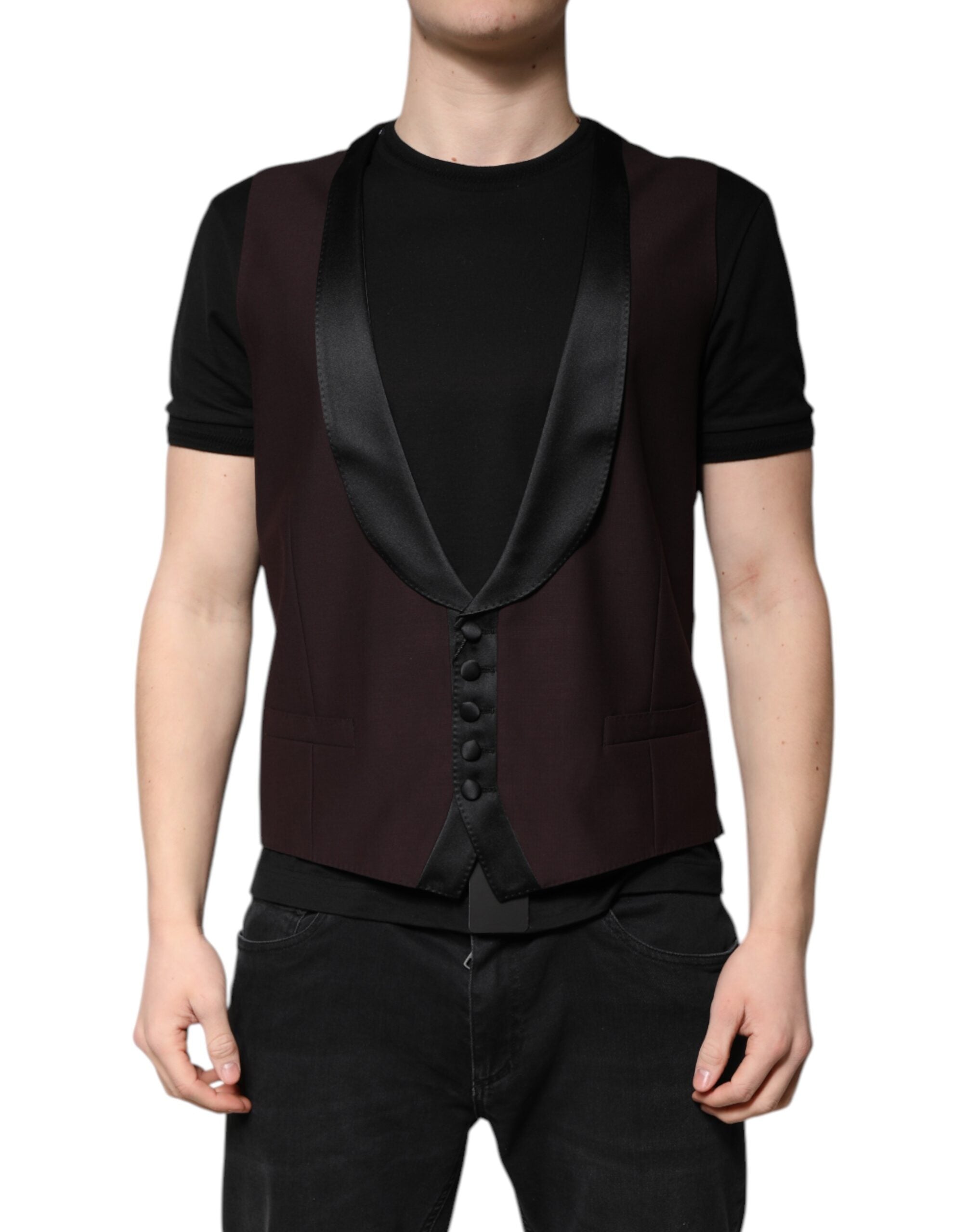 Maroon Wool Waistcoat Dress Formal Vest - ventzia