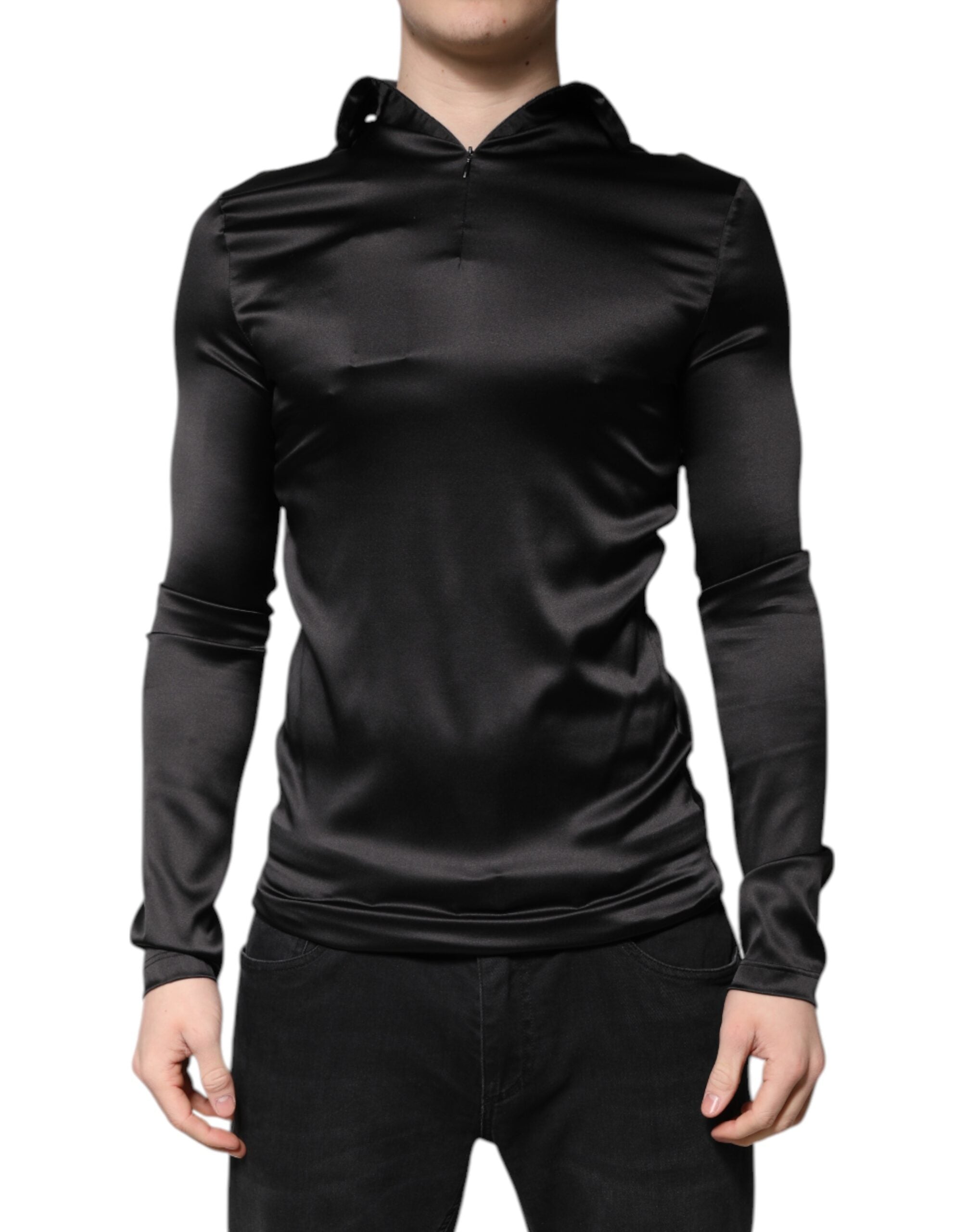 Black Silk Turtleneck Men Pullover Sweater - ventzia