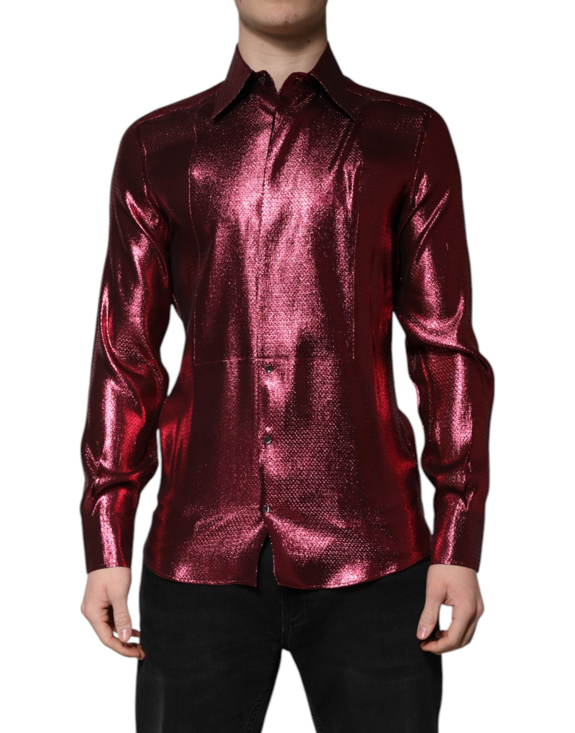 Metallic Red Cotton GOLD Dress Formal Shirt - ventzia