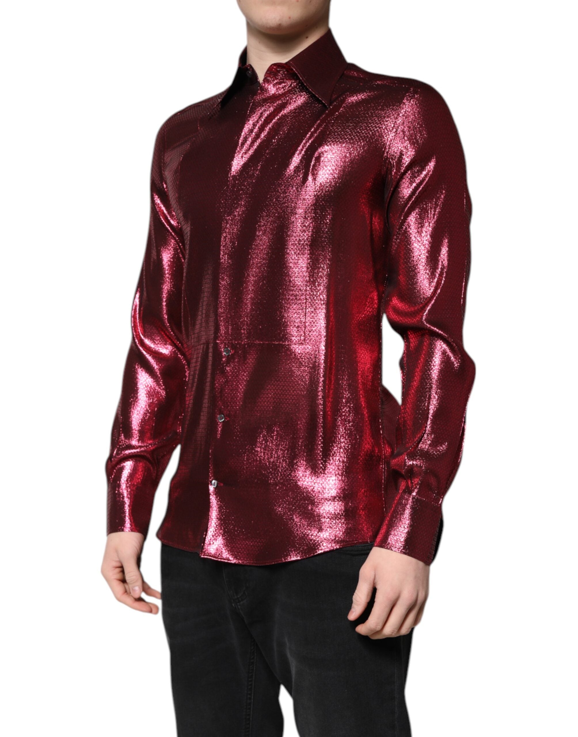 Metallic Red Cotton GOLD Dress Formal Shirt - ventzia