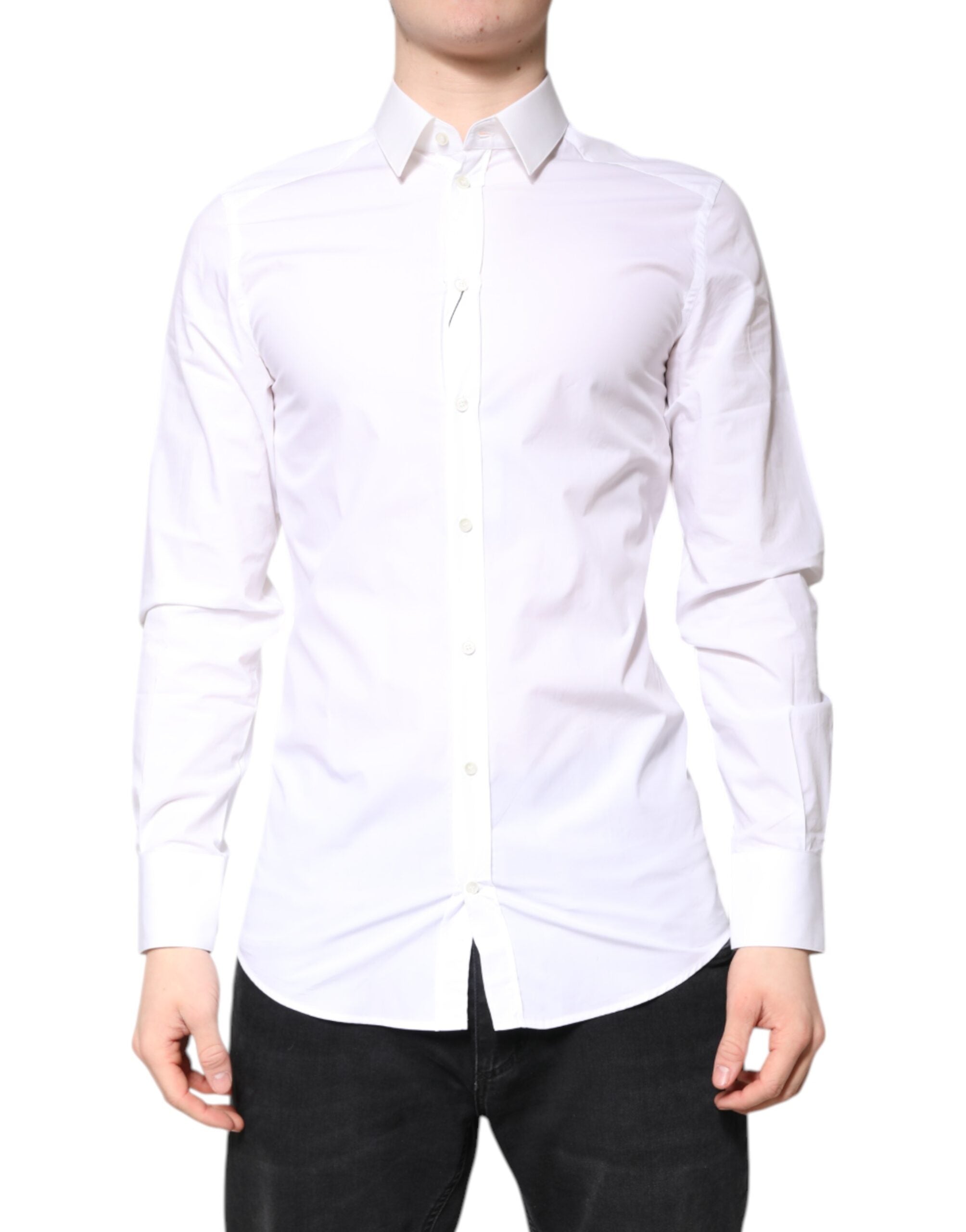 White Cotton GOLD Dress Formal Collared Shirt - ventzia