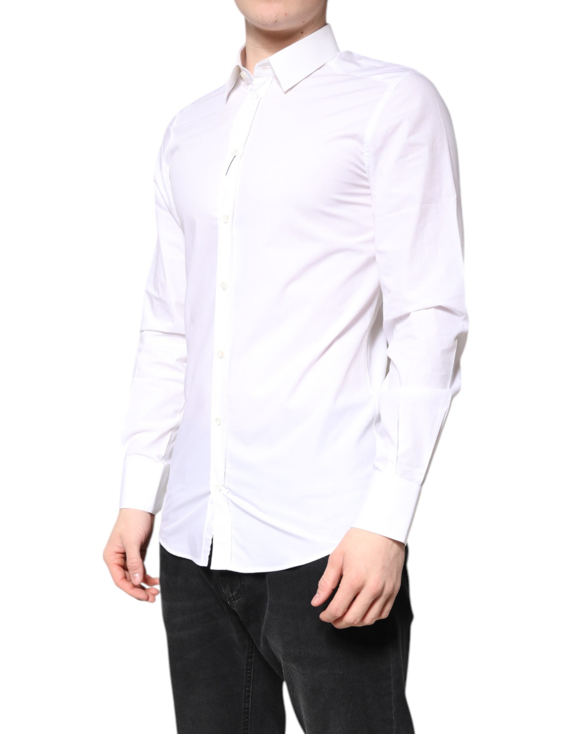 White Cotton GOLD Dress Formal Collared Shirt - ventzia