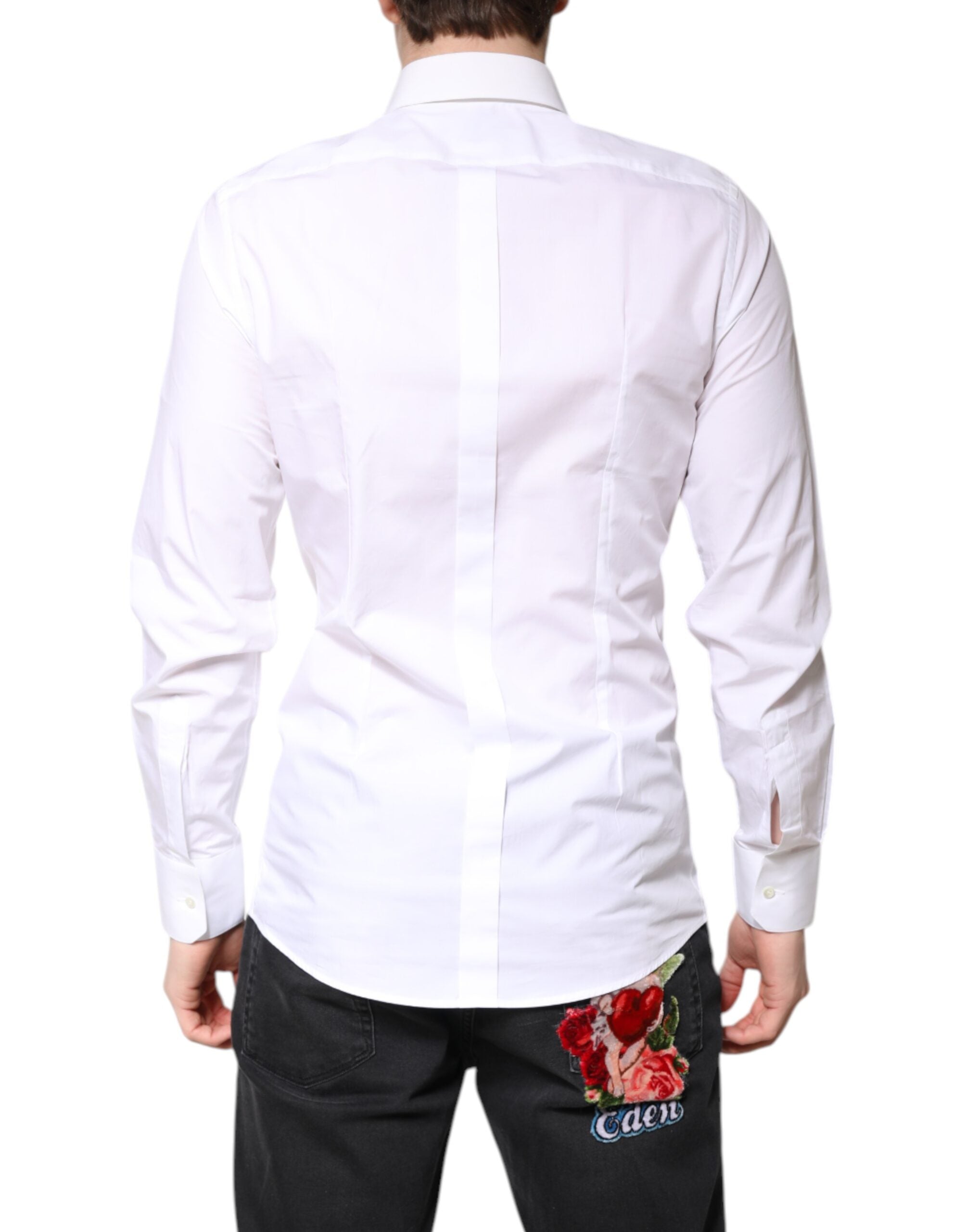 White Cotton GOLD Dress Formal Collared Shirt - ventzia