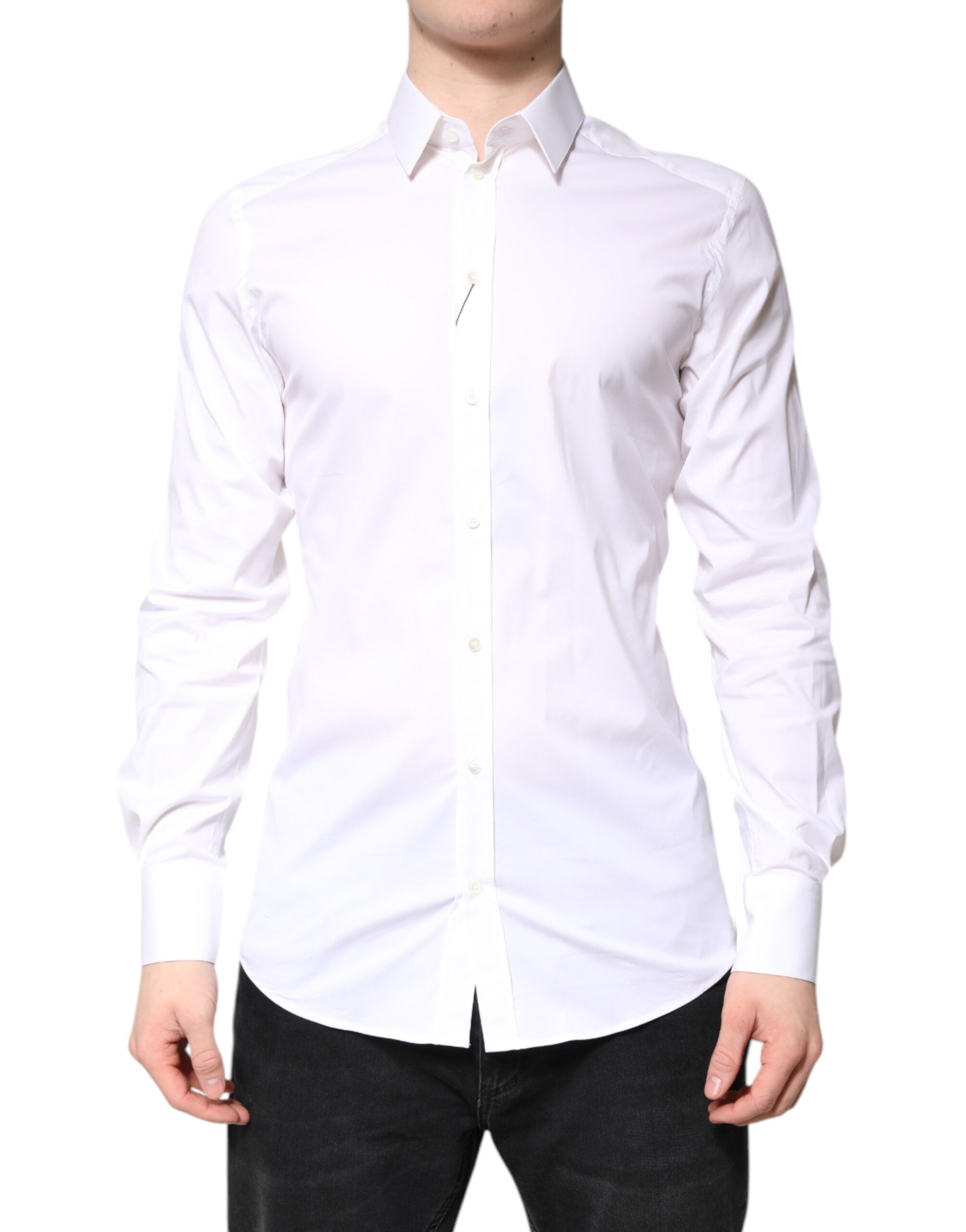 White Cotton GOLD Dress Formal Collared Shirt - ventzia
