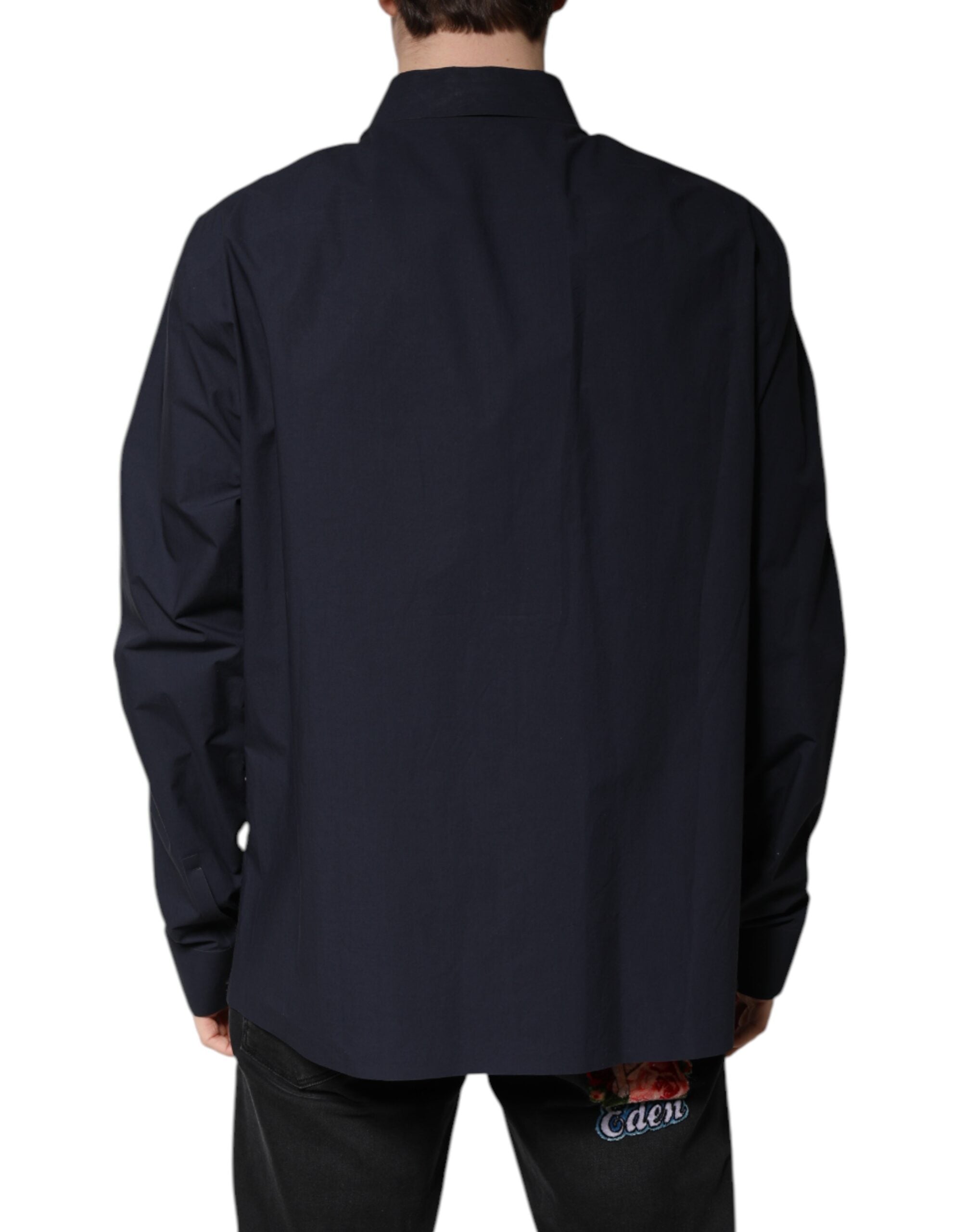 Dark Blue Cotton Long Sleeve Shirt - ventzia