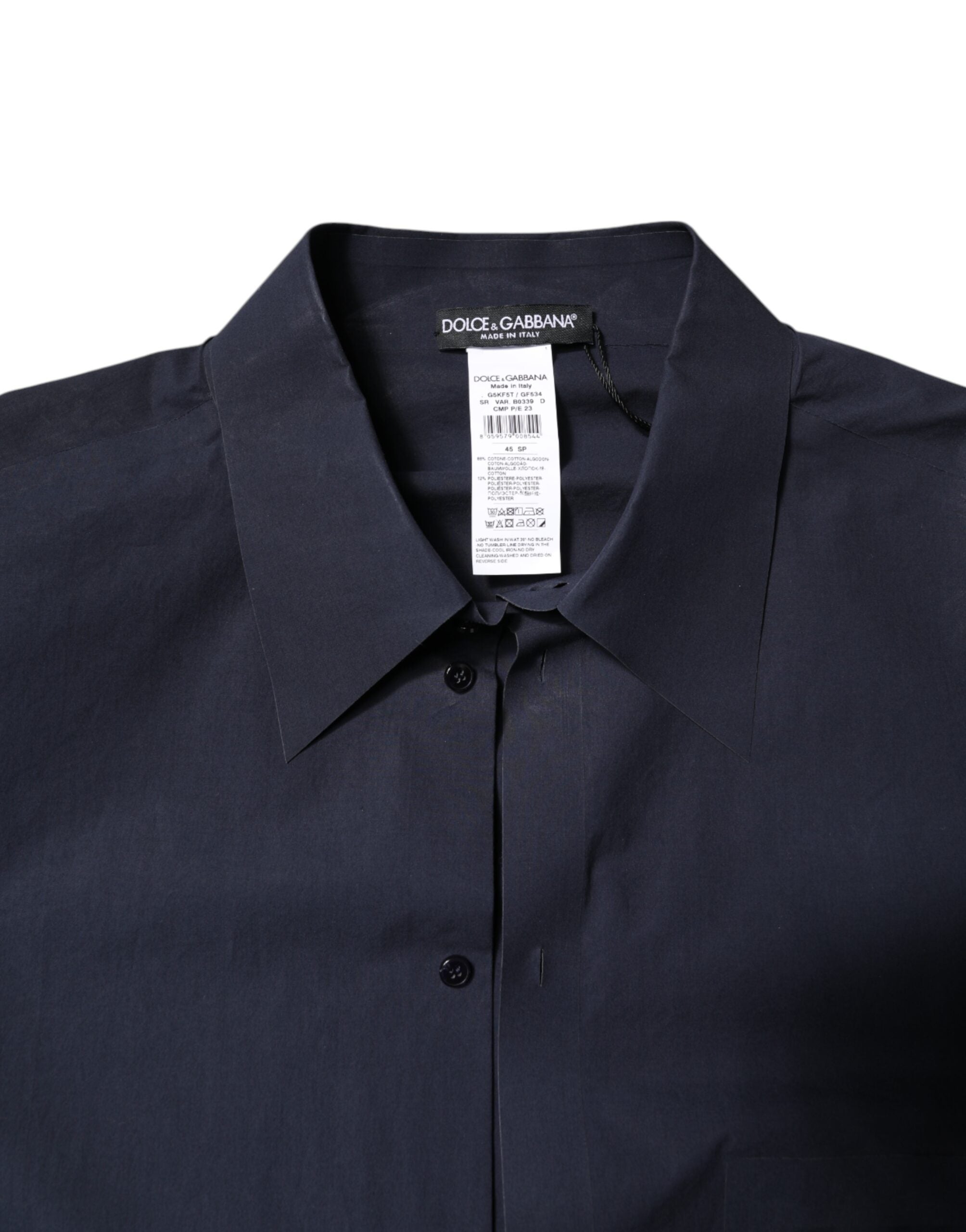 Dark Blue Cotton Long Sleeve Shirt - ventzia
