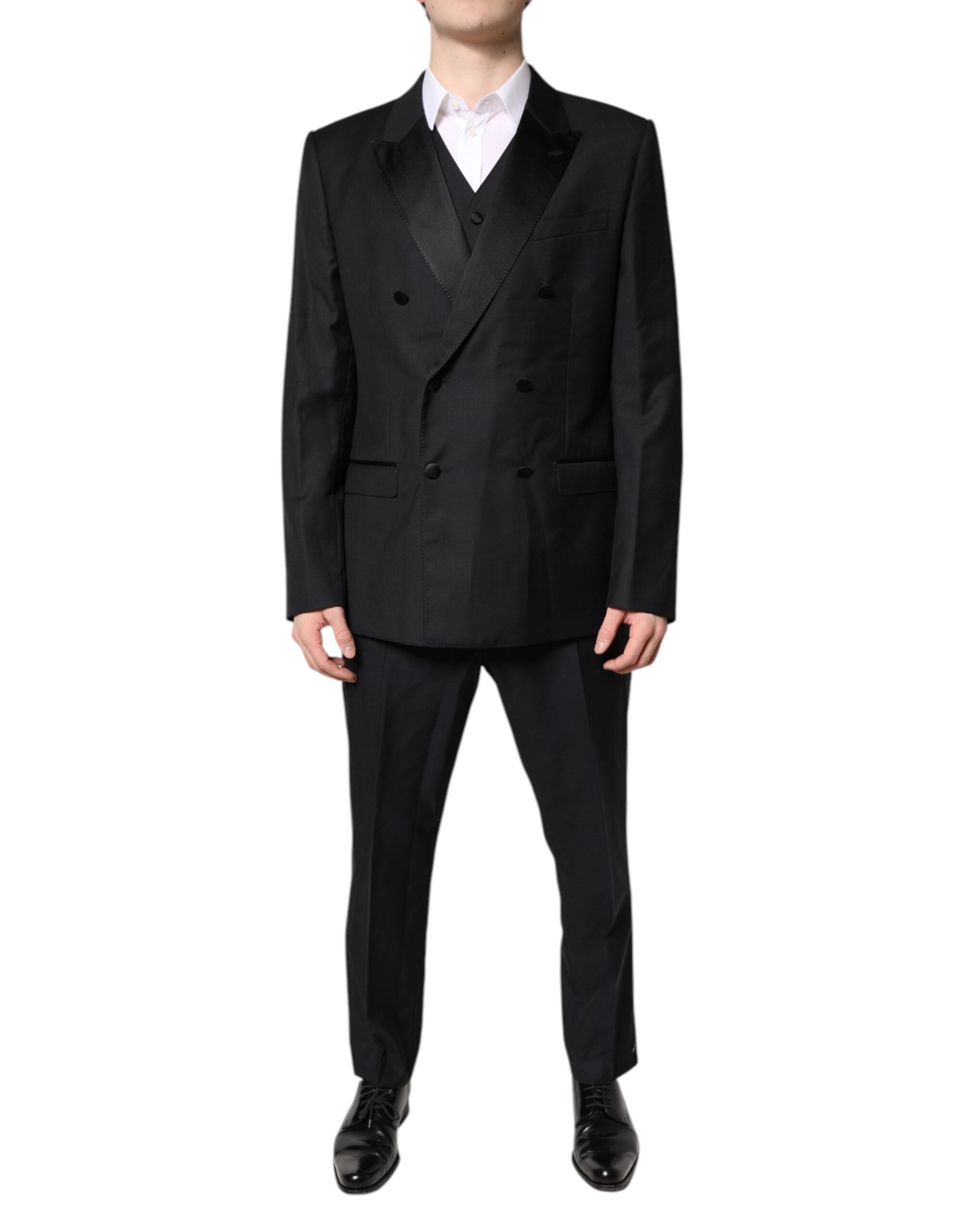 Black Double Breasted Formal 3 Piece Suit - ventzia