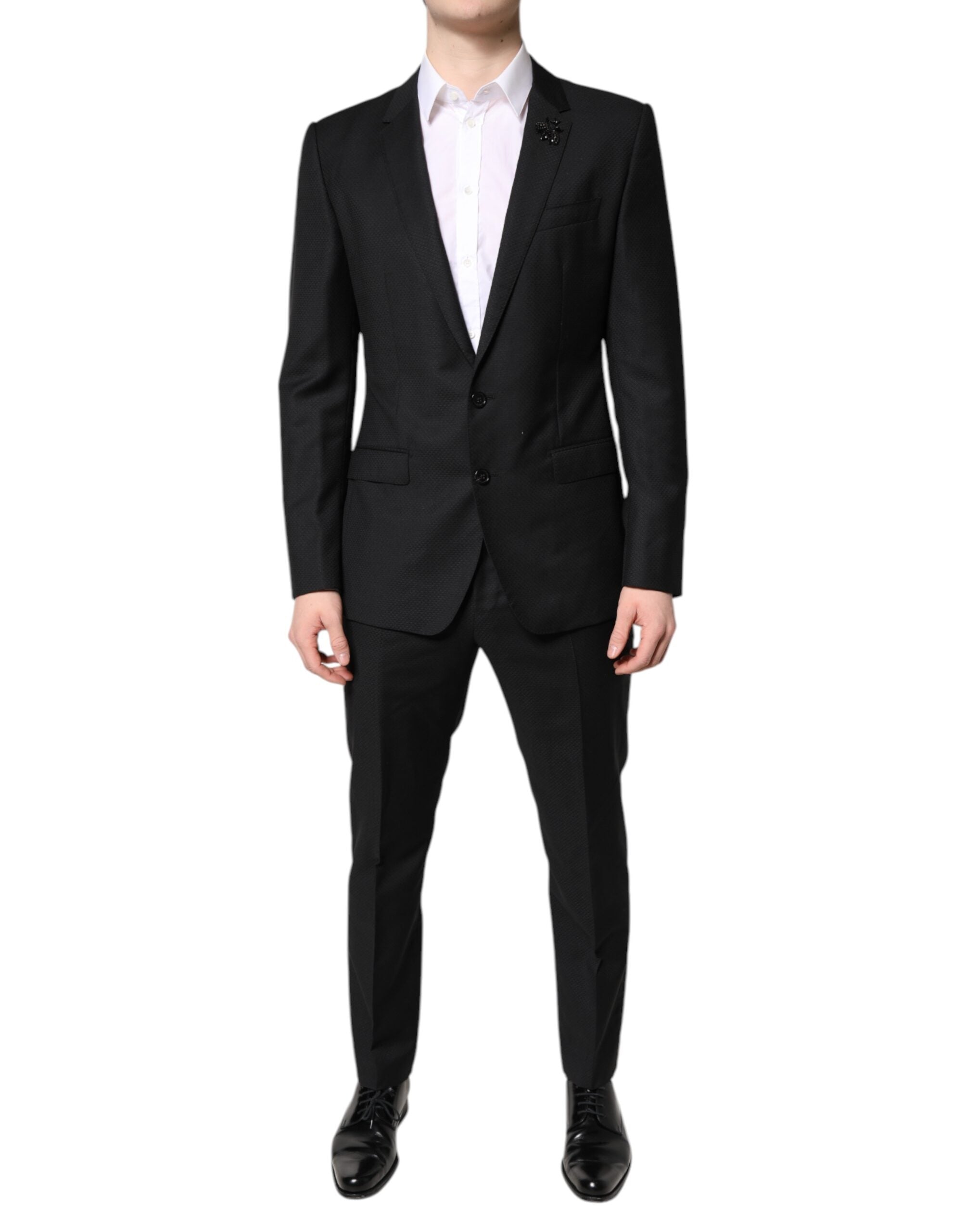 Black Wool Single Breasted 2 Piece Suit - ventzia