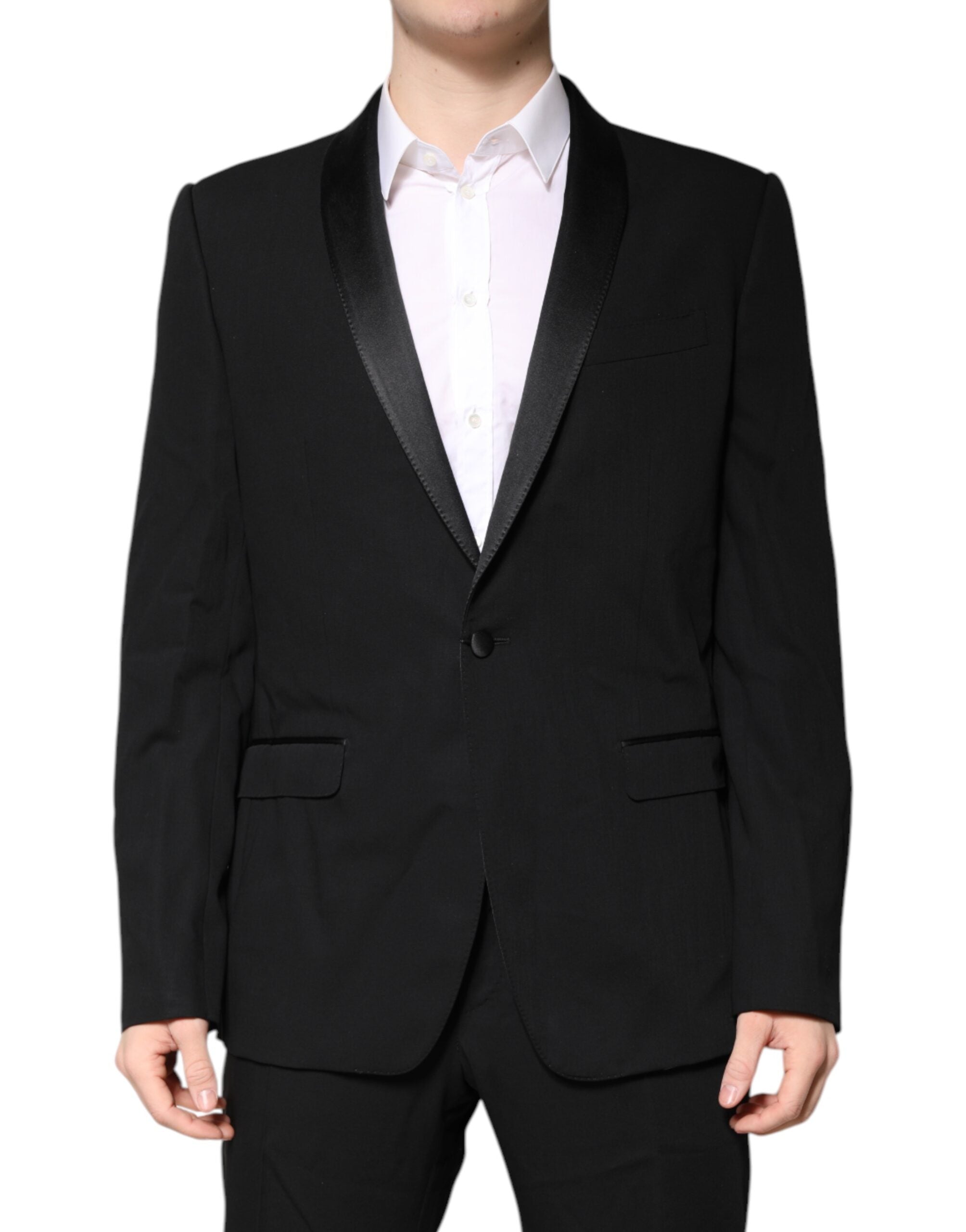 Black Wool Single Breasted 2 Piece Suit - ventzia