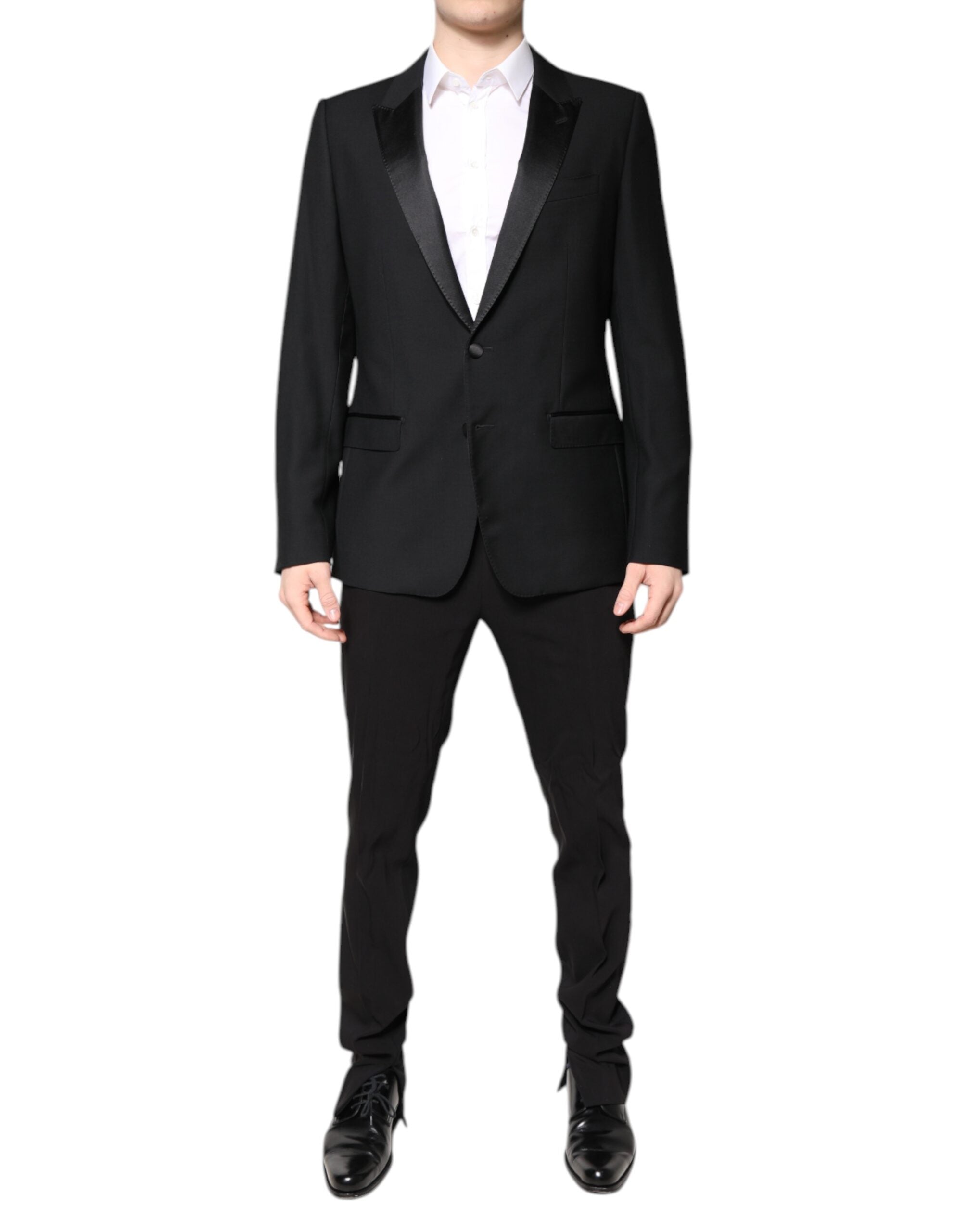 Black Wool Single Breasted 2 Piece Suit - ventzia