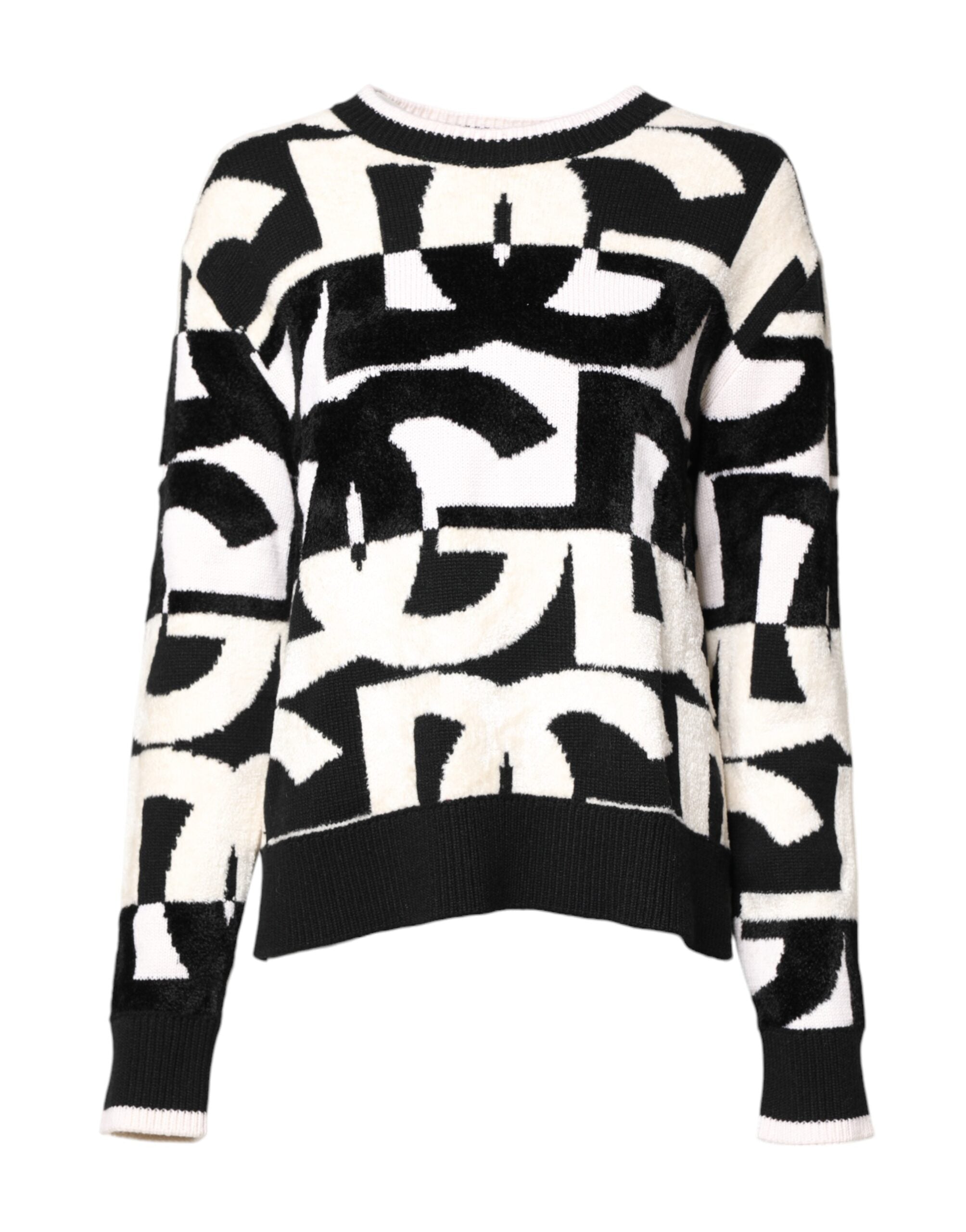 White Black Logo Print Women Pullover Sweater - ventzia