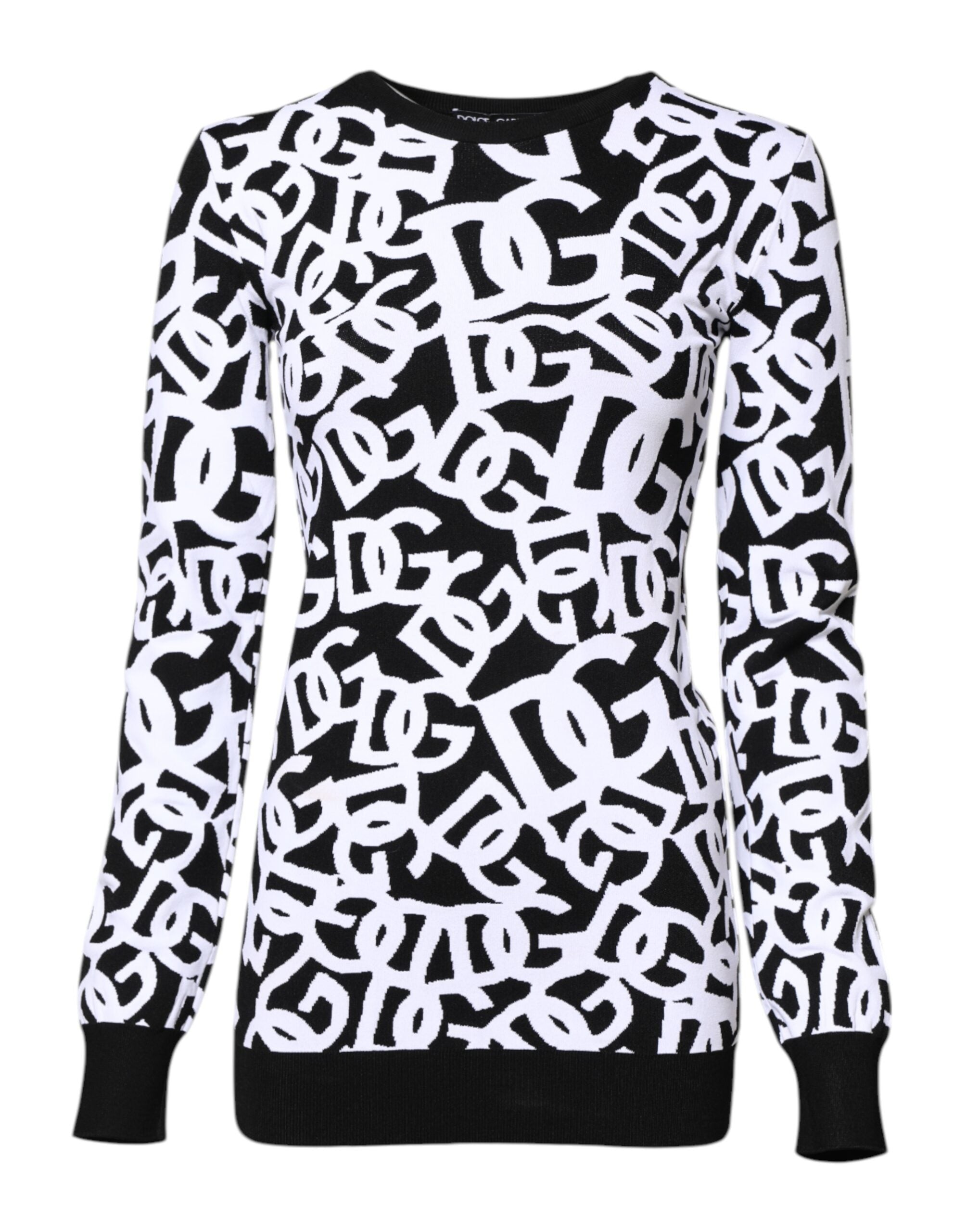 Black White Logo Print Women Pullover Sweater - ventzia