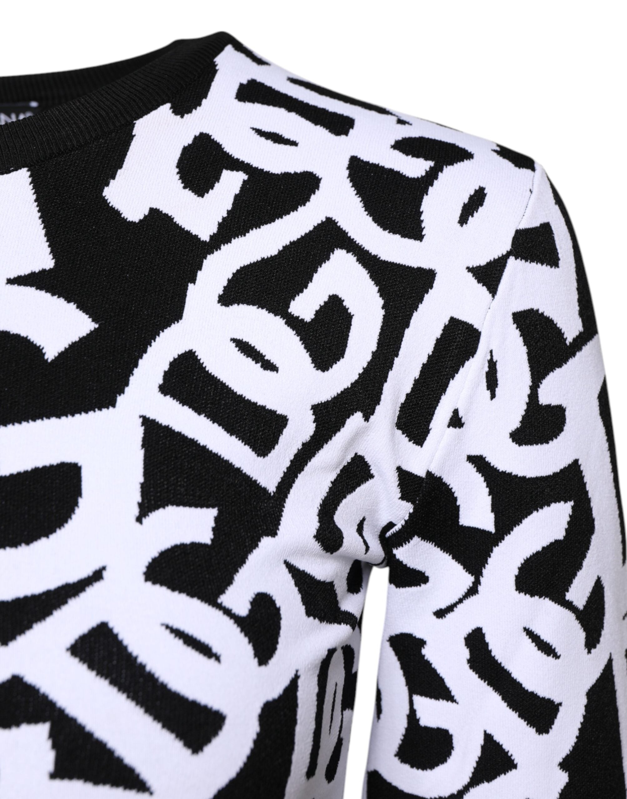 Black White Logo Print Women Pullover Sweater - ventzia