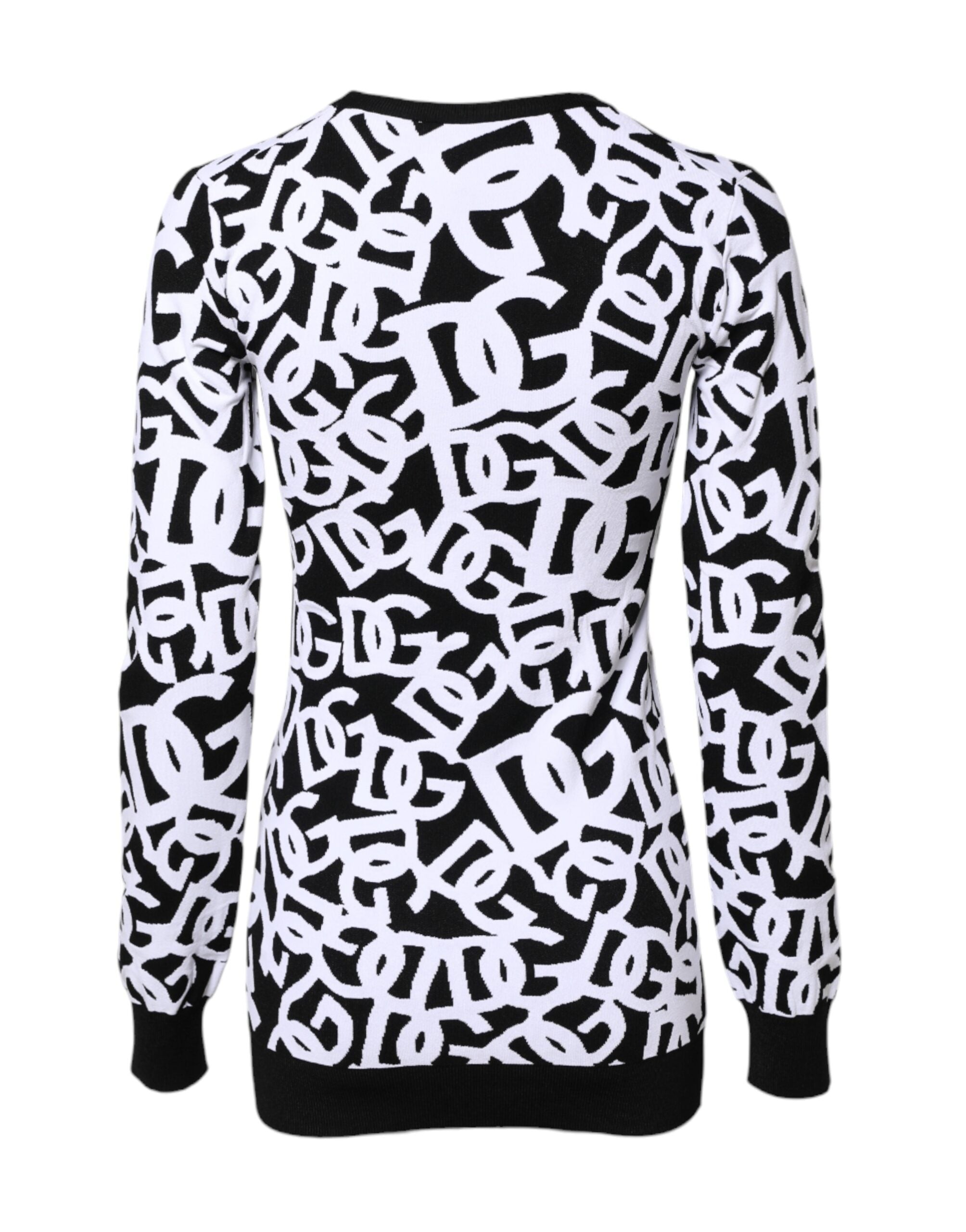 Black White Logo Print Women Pullover Sweater - ventzia