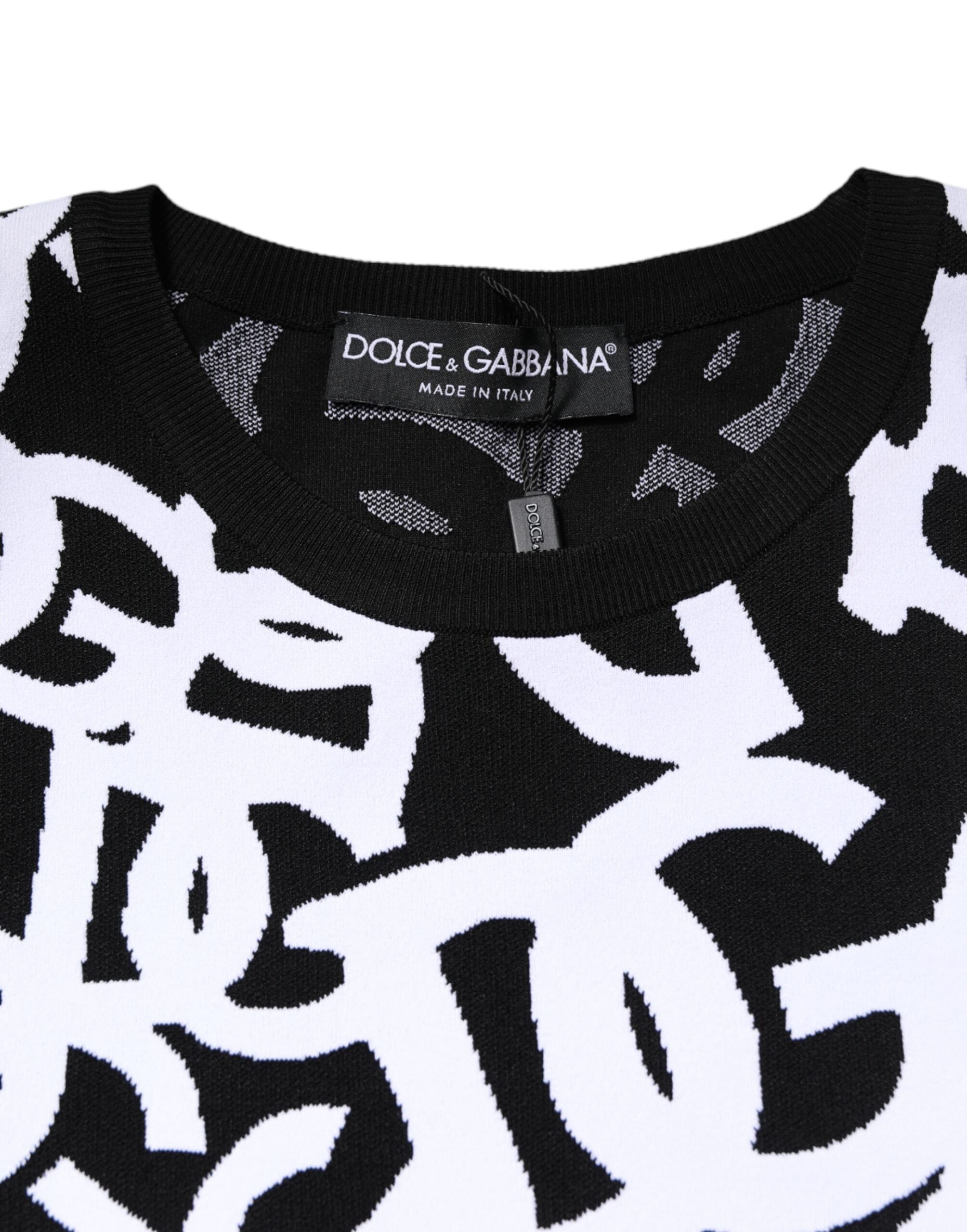 Black White Logo Print Women Pullover Sweater - ventzia