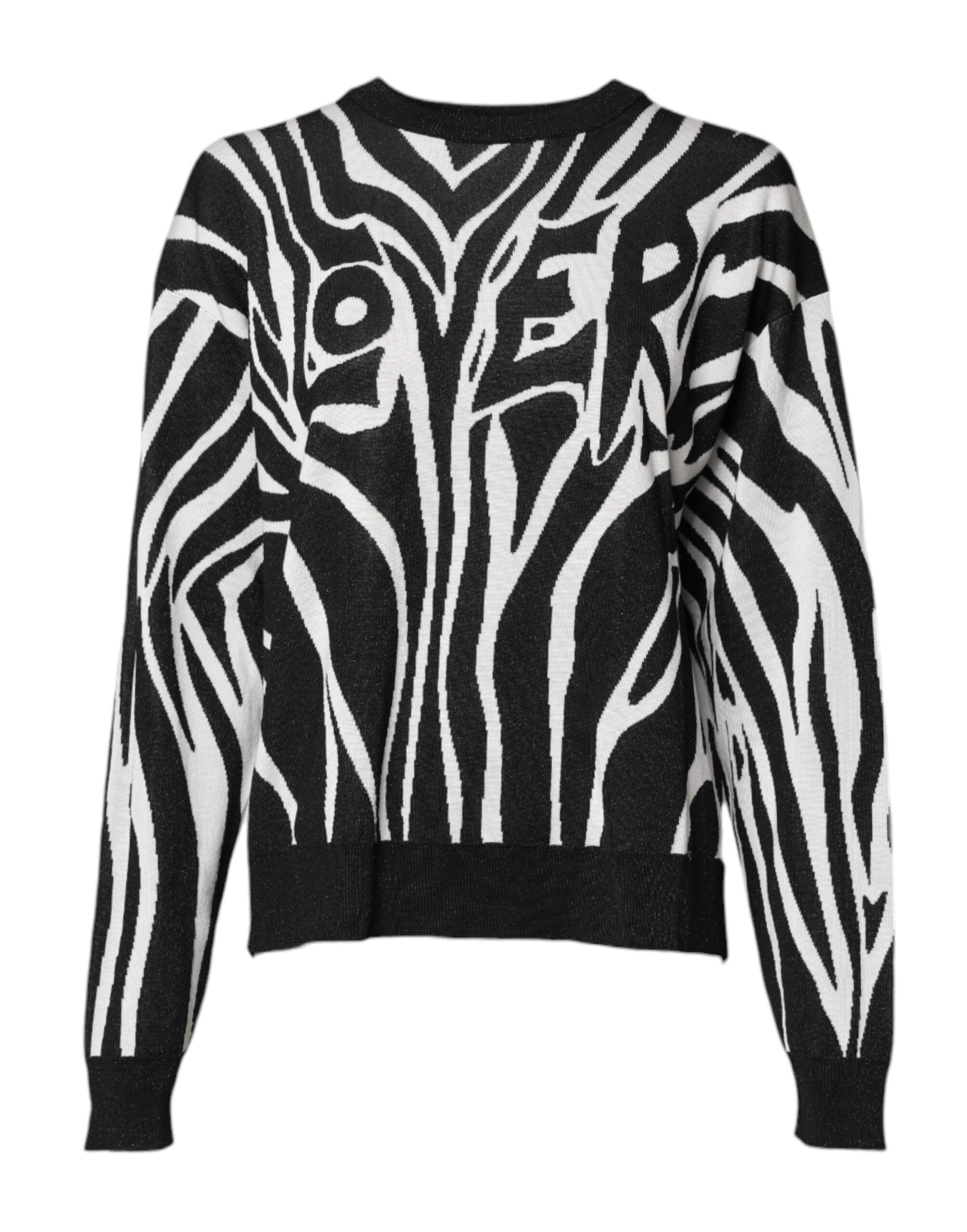 Black White Print Women Pullover Sweater - ventzia