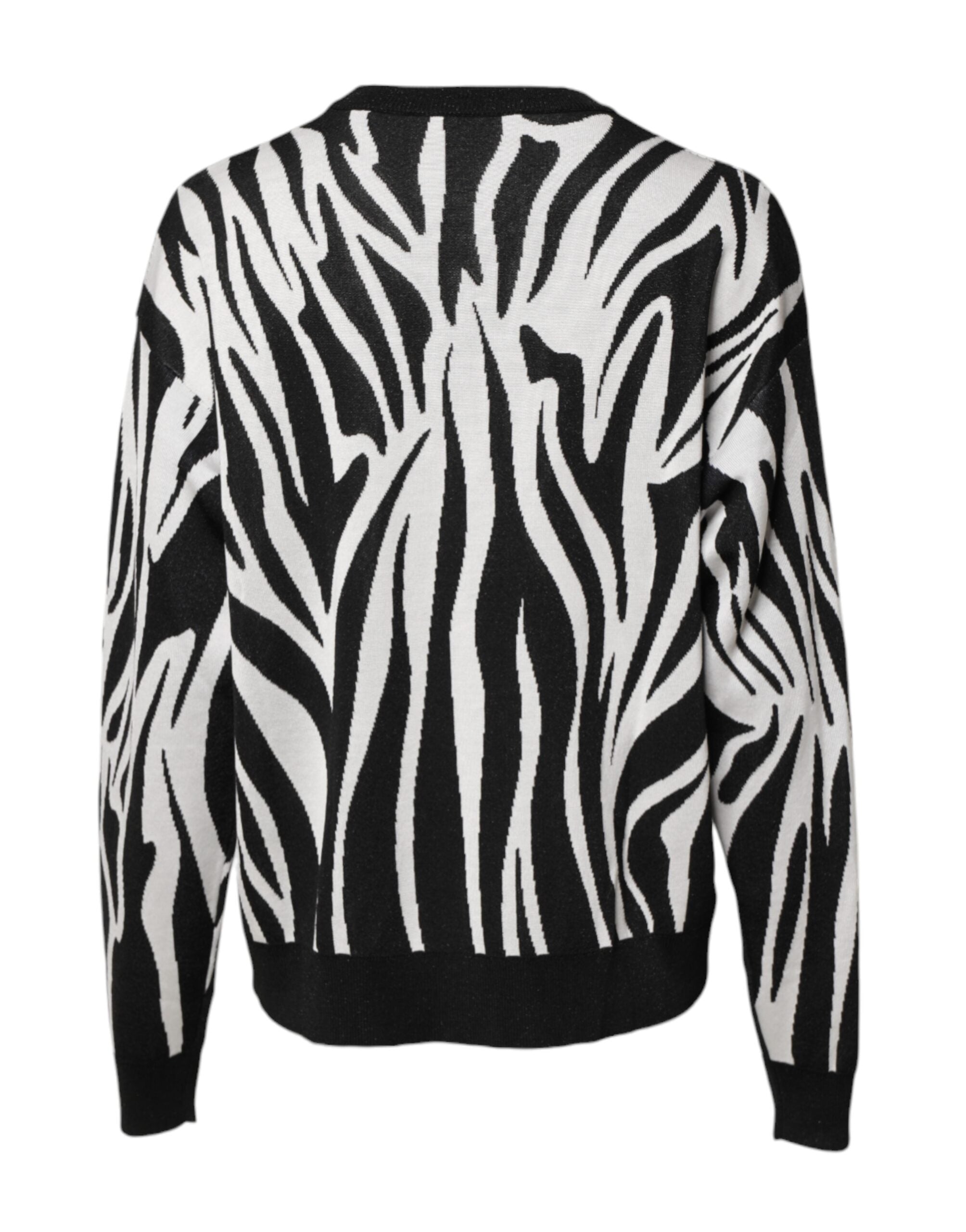 Black White Print Women Pullover Sweater - ventzia